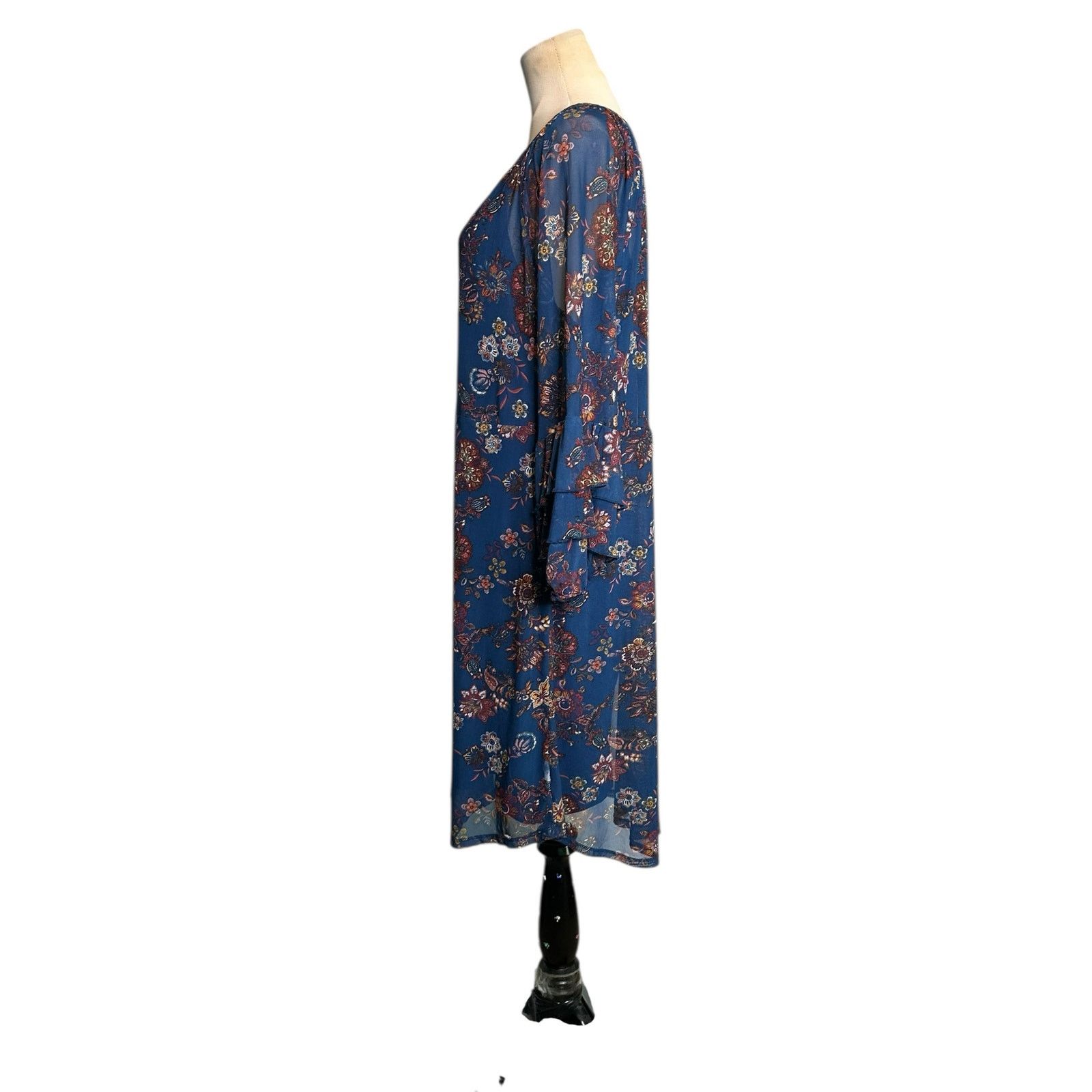 Anthropologie Fig & Flower Blue floral long sleeves midi dress size XL Size XL / US 12-14 / IT 48-50 - 6 Thumbnail