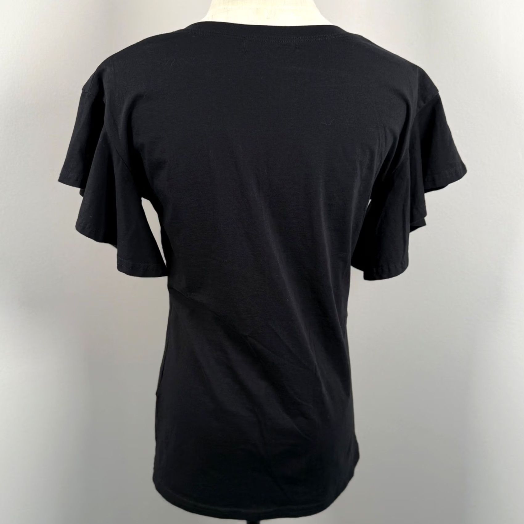 Vintage Vinizbena Paris Rhinestone Flutter Sleeve M Black Artsy Mixed Media Tee T Shirt Size M / US 6-8 / IT 42-44 - 3 Thumbnail