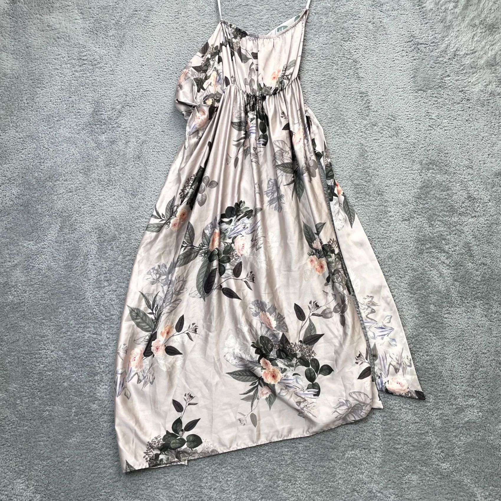 Vintage SHEIKE Dress Womens 8 Gray Alana Maxi Floral Asymmetrical Front Slit Halter Neck Dress Size M / US 6-8 / IT 42-44 - 5 Thumbnail