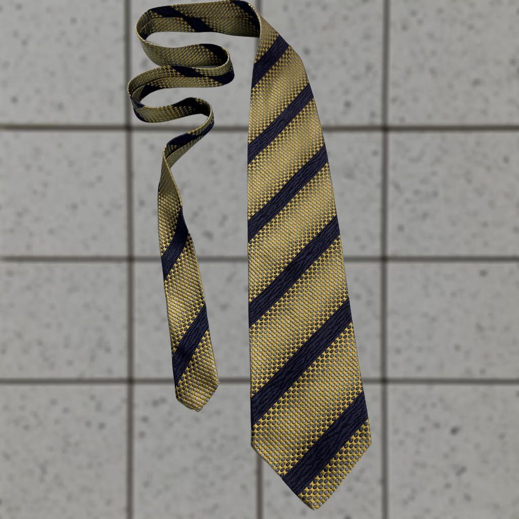Vintage VINTAGE Pavone Tie Geometric Woven Repp Silk Italy Yellow Blue 4x57" Silk Polyester Texture Width Wide Men's Tie Size ONE SIZE - 1 Thumbnail
