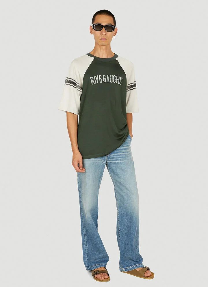 Saint Laurent Paris o1bcso1str0625 Rive Gauche Raglan T-Shirt in Green Size US L / EU 52-54 / 3 - 3 Thumbnail
