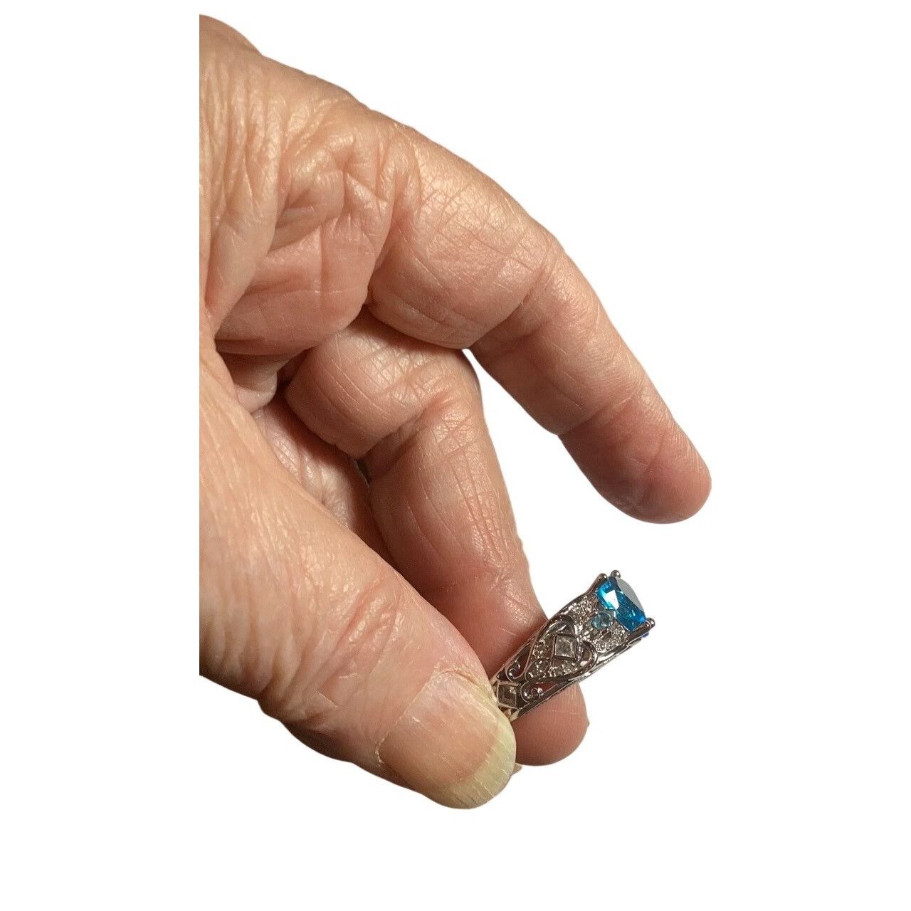 Other Blue Topaz Heart .925 Silver Ring Intricate Filigree Size 9 Size ONE SIZE - 8 Thumbnail