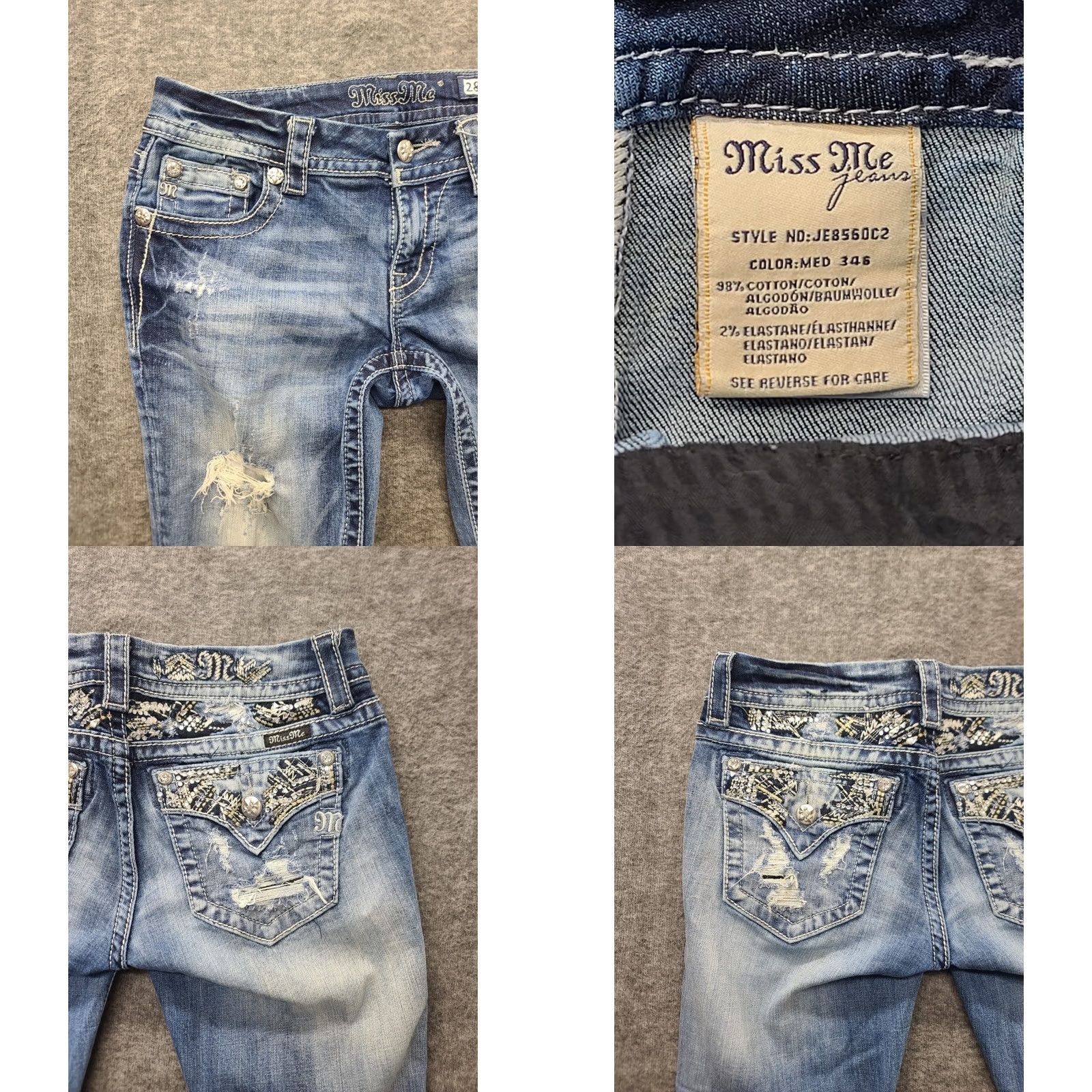 Miss Me Miss Me Jeans Womens 28x28 Signature Rise Cropped Distressed Thrashed Raw Hem Denim Cotton Spandex 5-Pocket Design Blue Cropped Regular Womens Jeans Size 28" / US 6 / IT 42 - 8 Thumbnail