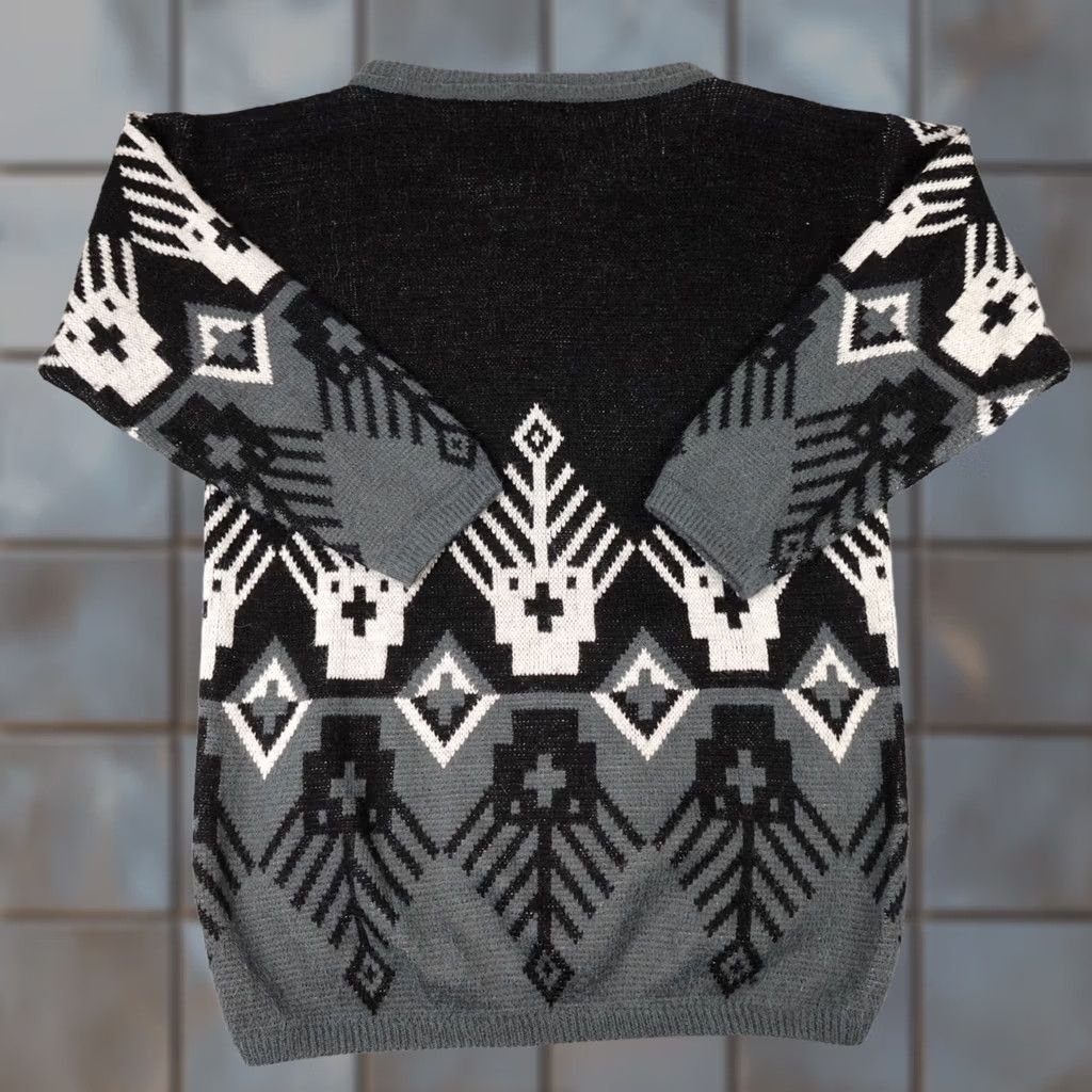 Vintage VINTAGE Mexx Emanuelle Sweater Dress Womens S Black Geometric Knit 90s Pullover Mock Neck Long Sleeve Knit Geometric 90s Womens Size S / US 4 / IT 40 - 1 Thumbnail