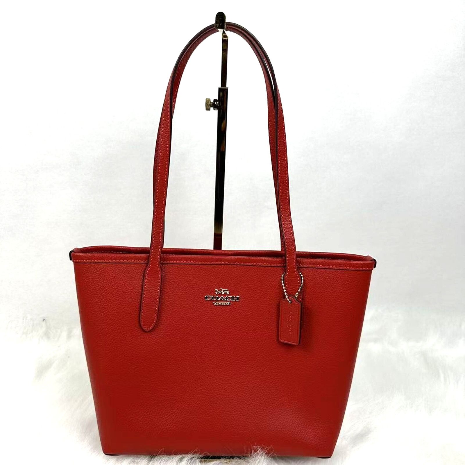 Coach Small City Tote Shoulder Bag In Leather Bold Red Nwt, Women's