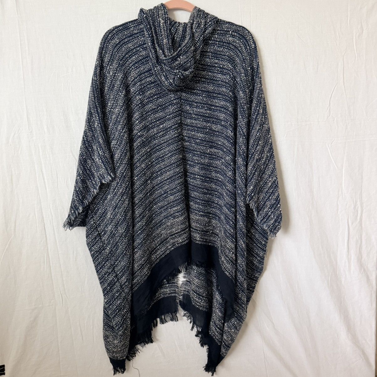 Free People Free People Hooded Poncho Fringe Hem Oversized Boho Cotton Size ONE SIZE - 3 Thumbnail