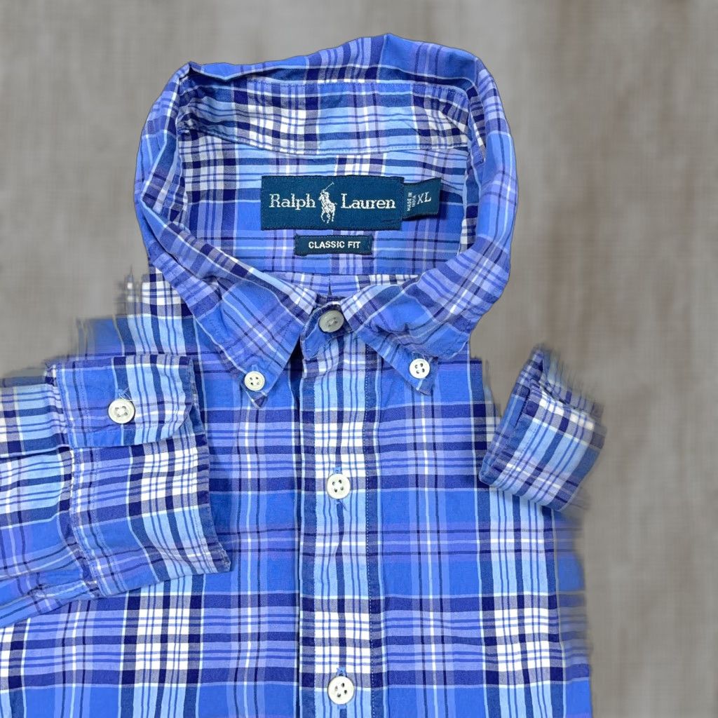 Ralph Lauren Ralph Lauren Shirt Men XL Classic Fit Blue Plaid Button Up Dress Poplin Tartan Size 46R - 1 Thumbnail