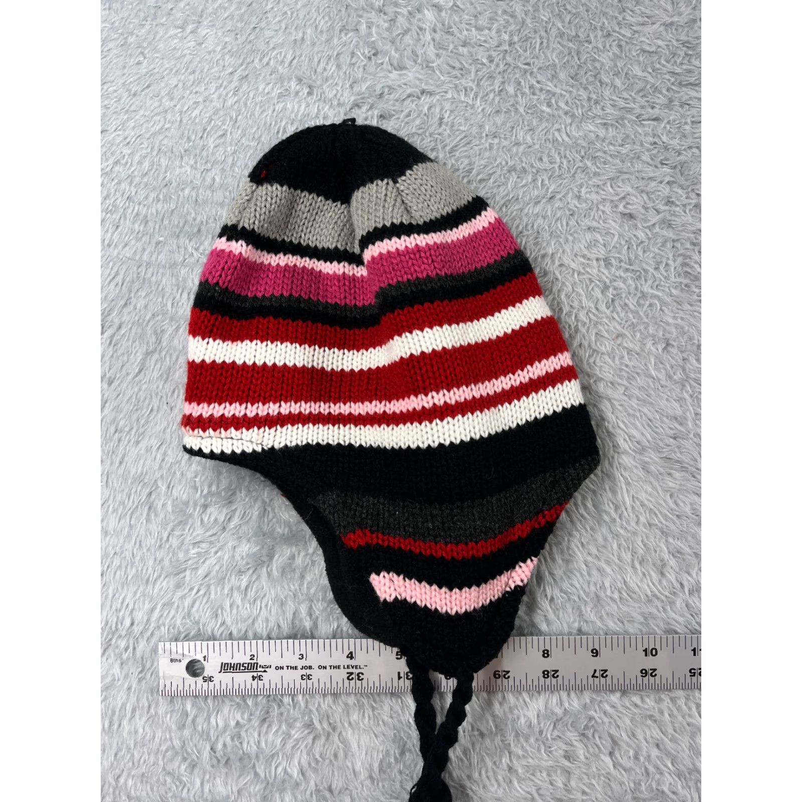 Pinko Accessory Network Beanie Toque Adult OS Red Pink Striped Ear Flaps Acrylic Poly Size ONE SIZE - 6 Thumbnail