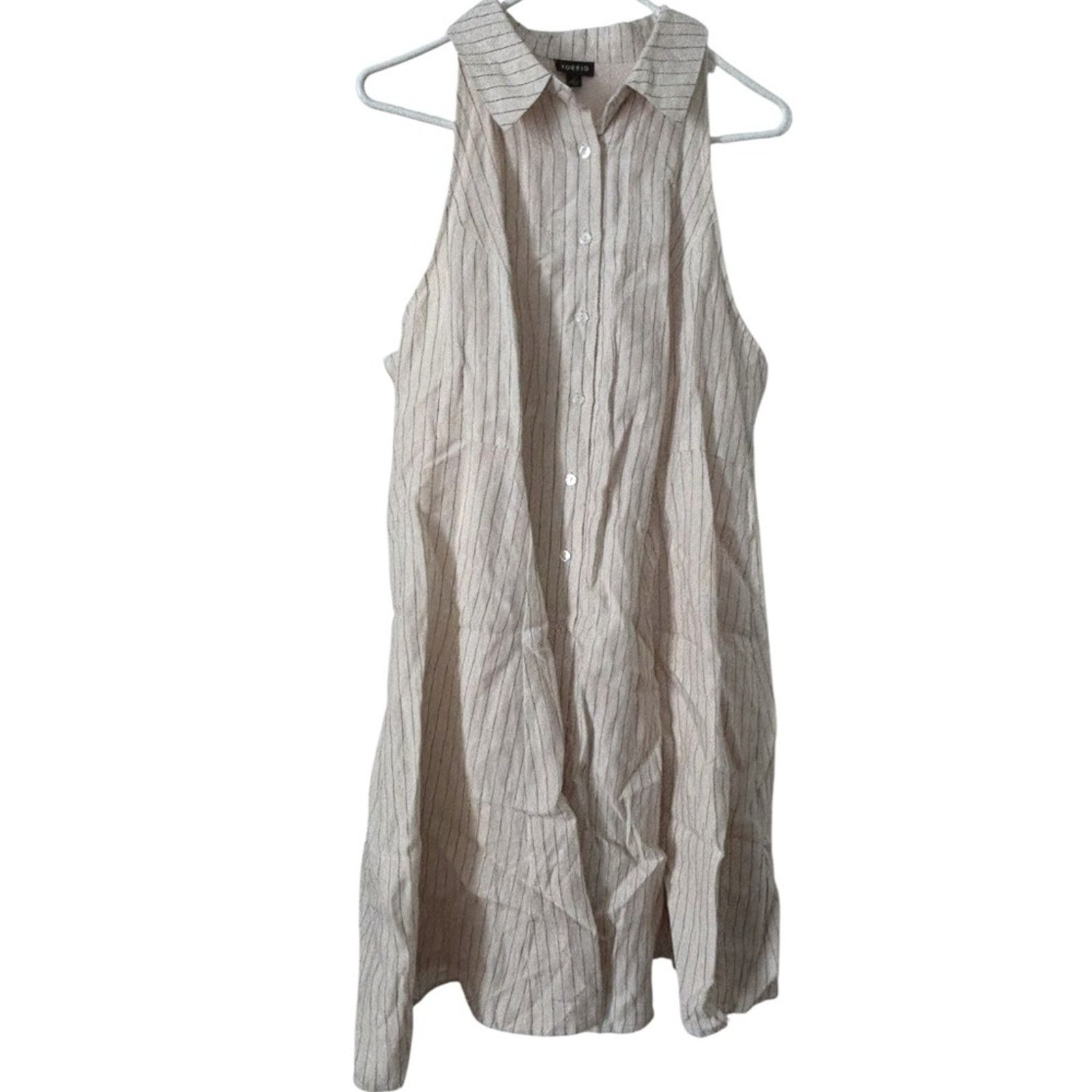 Torrid Torrid Linen Fluted Pinstripe Skater Sleeveless Ivory Dress Size XL / US 12-14 / IT 48-50 - 2 Thumbnail