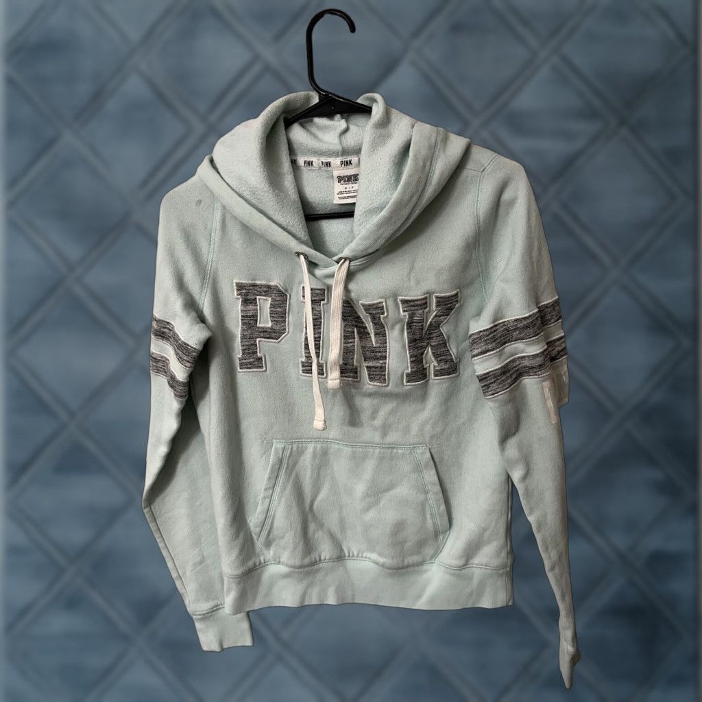 Victoria's Secret VINTAGE Victoria's Secret PINK Lightweight Hoodie Sweatshirt Size Small Light Blue Activewear Womens Size S / US 4 / IT 40 - 1 Thumbnail
