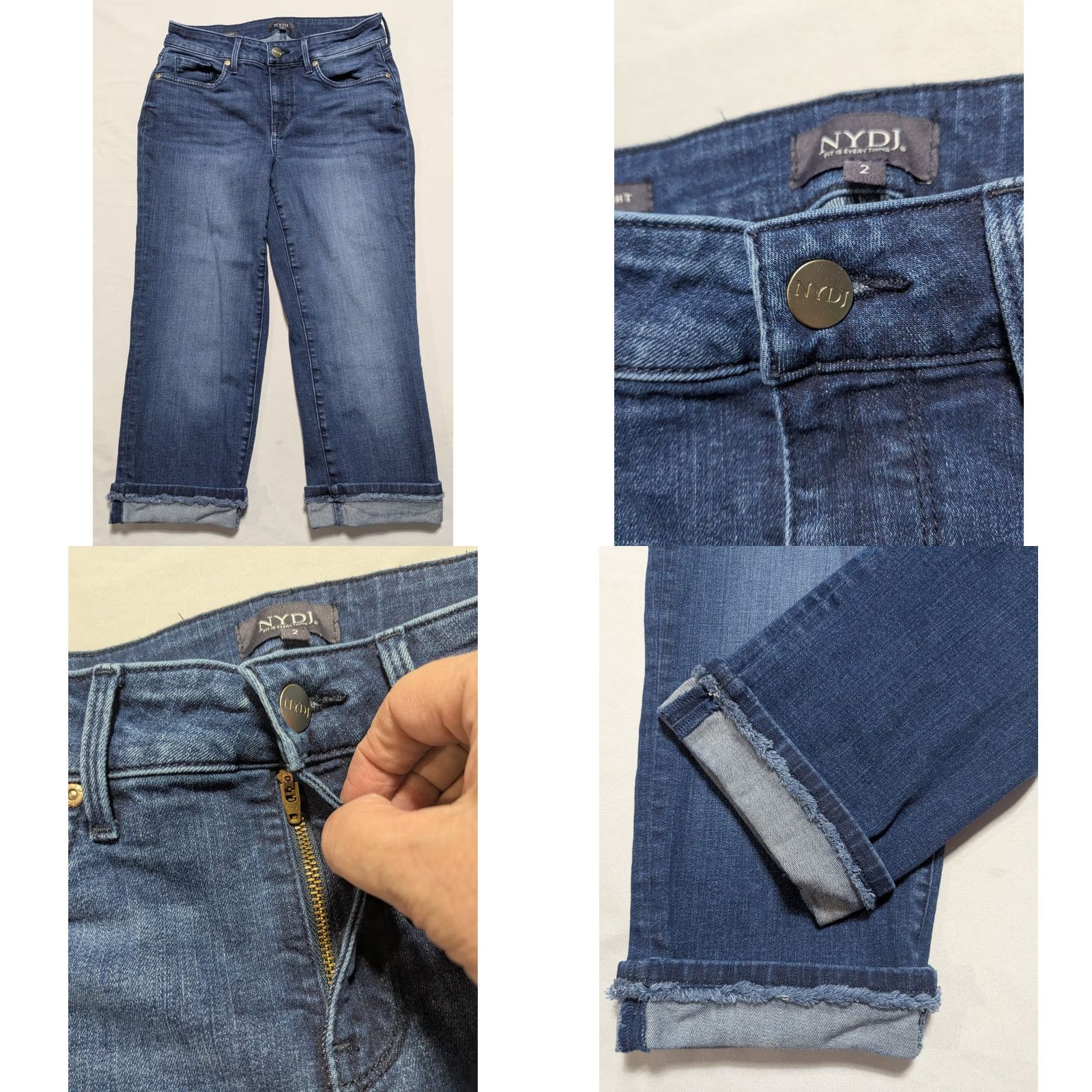 NYDJ NYDJ Marilyn Straight LIFTxTUCK Tech - Women Size 2 Cuffed Crop Jeans Size 27" / US 4 / IT 40 - 9 Thumbnail