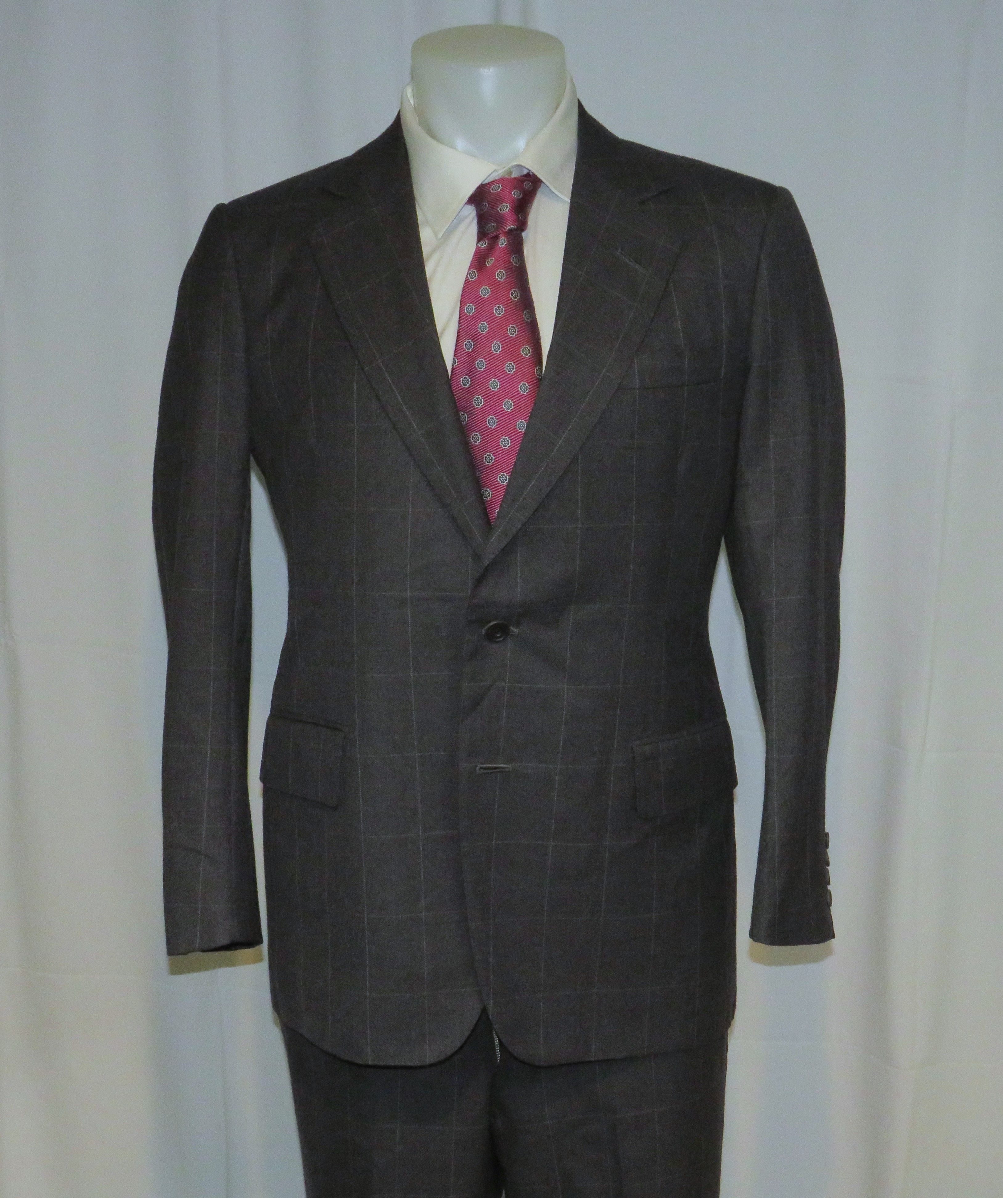 Henry Poole × Savile Row Bespoke Gray Windowpane Two Button Suit 38R Size 38R - 3 Thumbnail