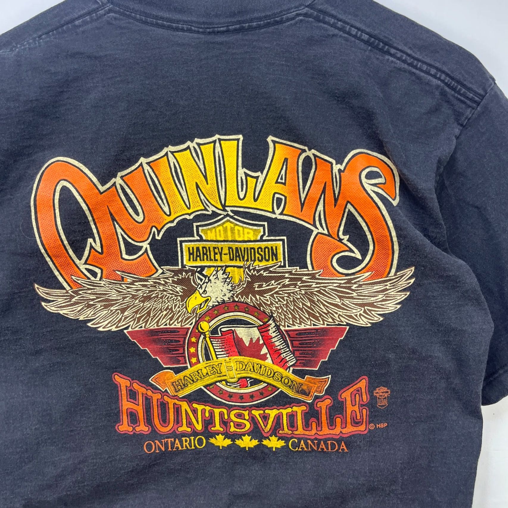 Harley Davidson VINTAGE Harley-Davidson T-Shirt Large Men 90s Eagle Sun Faded Black Canada Huntsville Size US L / EU 52-54 / 3 - 2 Thumbnail