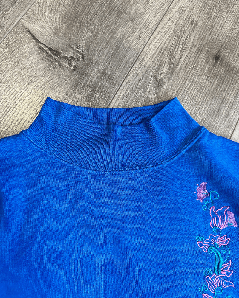 Vintage Vintage Flower Embroidery Women's High Neck Long Sweatshirt Size L / US 10 / IT 46 - 5 Thumbnail