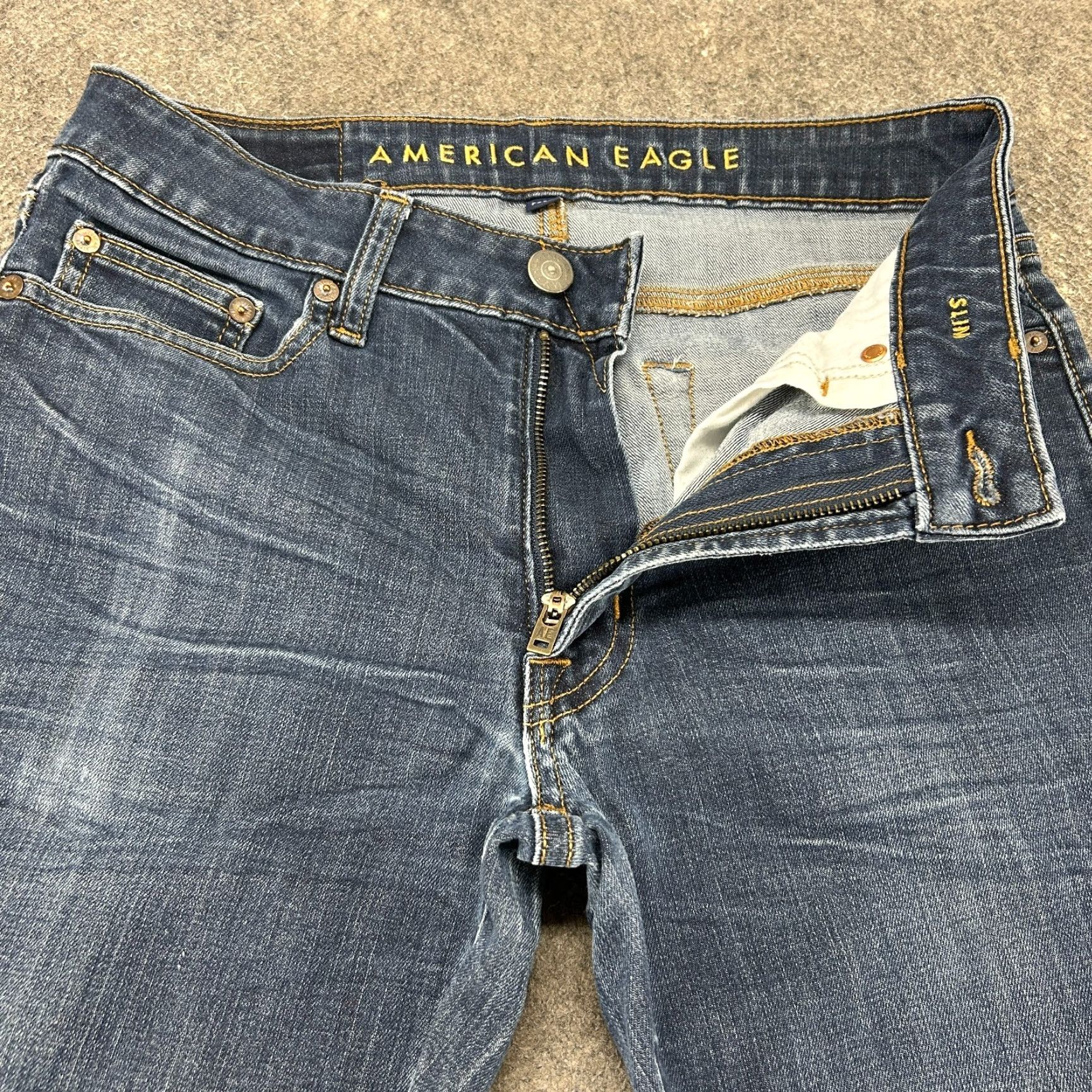 American Eagle Outfitters American Eagle Outfitters Jeans Mens 30x34 Blue Distressed Slim Straight Leg Dark Denim 5-Pocket Distressed Slimming Men Size US 30 / EU 46 - 2 Thumbnail