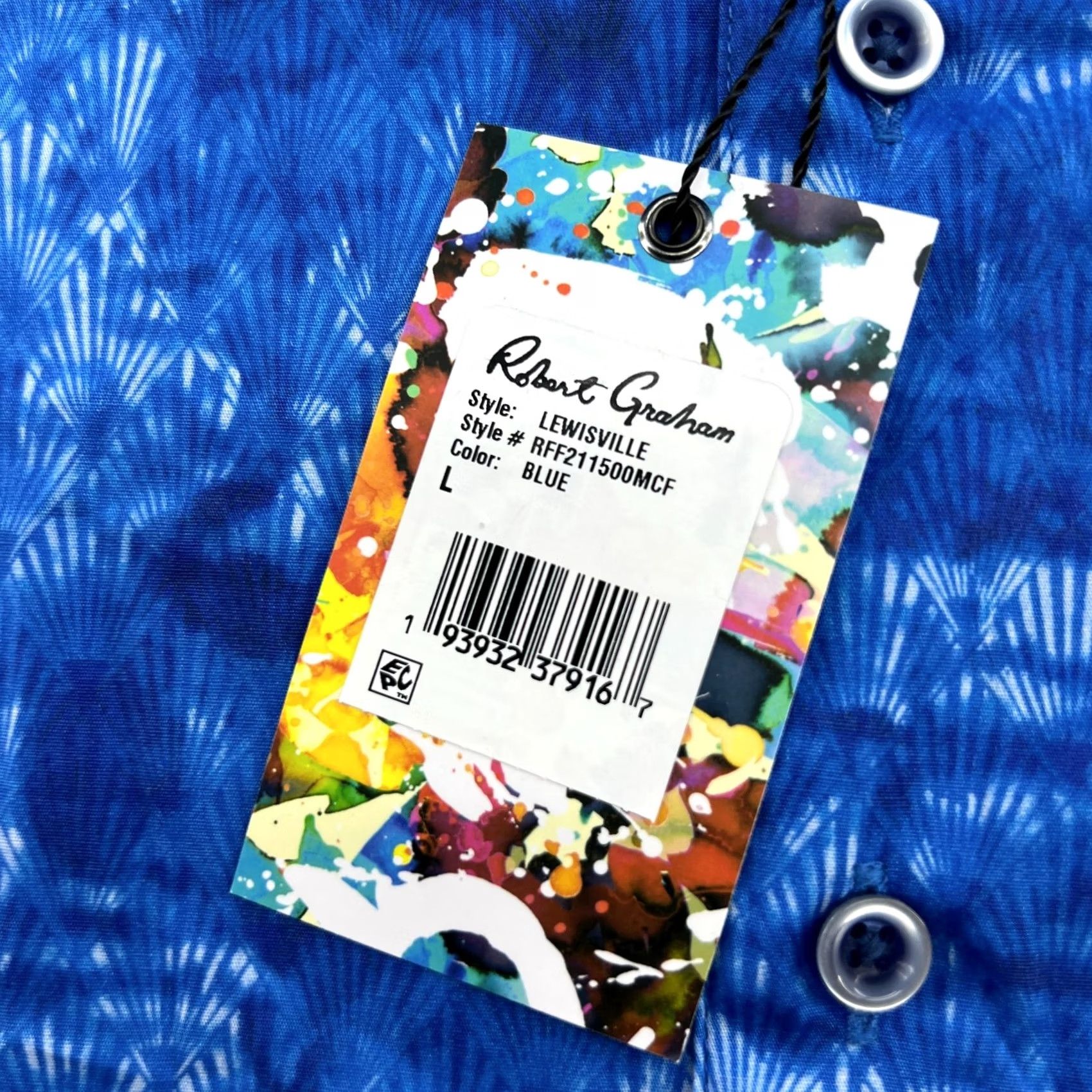 Robert Graham Robert Graham Lewisville Mens Button-Up Shirt Large Blue Casual Cotton Canvas Long Sleeve Buttons Mens Size US L / EU 52-54 / 3 - 3 Thumbnail
