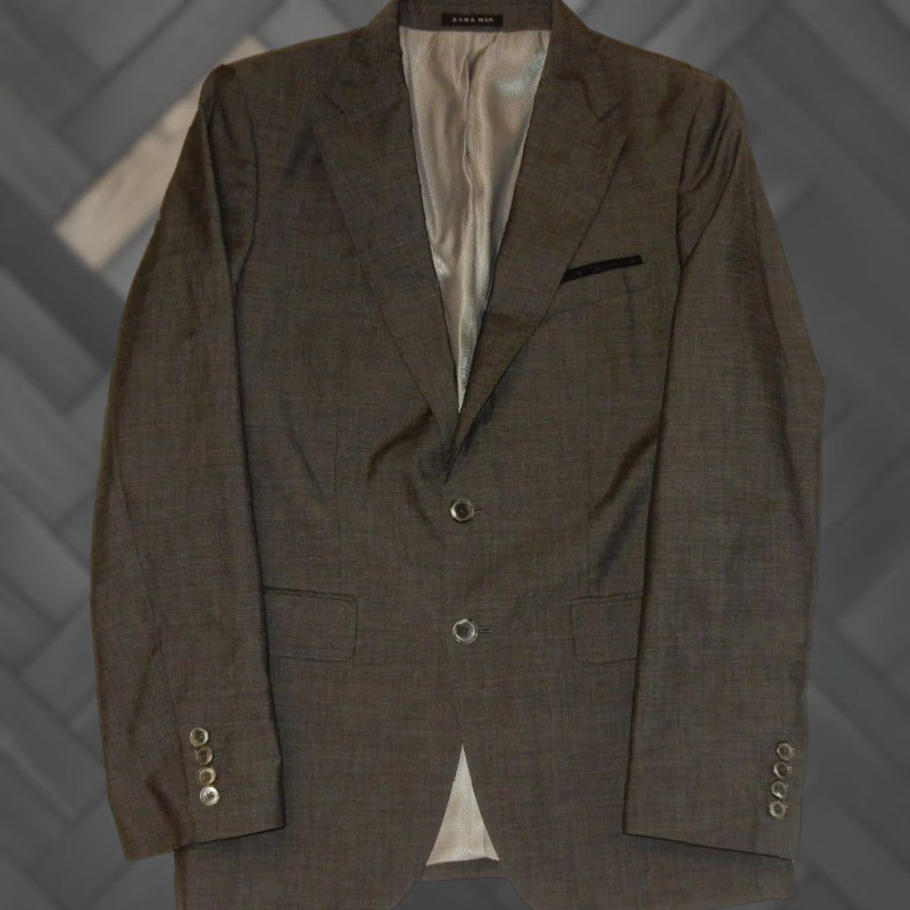 Zara VINTAGE Zara Men's Blazer Jacket Size 50 EUR Gray 20in Chest 90s Mens Size 42R - 1 Thumbnail