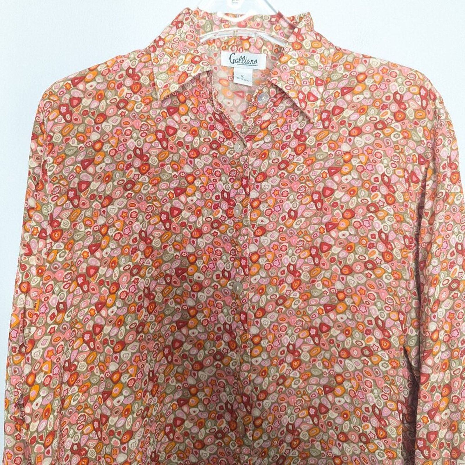John Galliano Galliano Vintage Pink Orange Floral Pattern Silk Blouse S Size S / US 4 / IT 40 - 5 Thumbnail