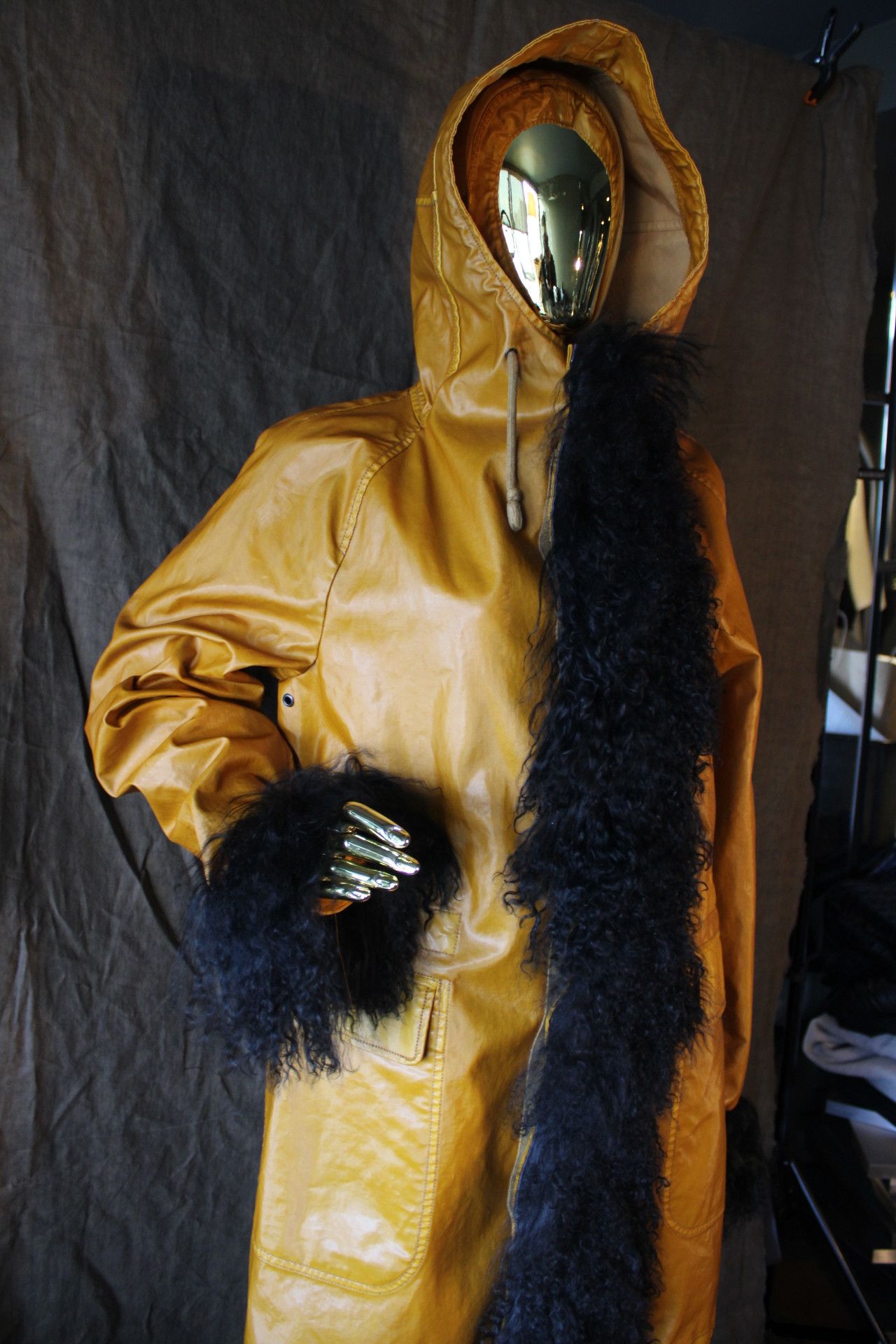Other Vinyl Yellow Coat with real mongolian Fur Size US L / EU 52-54 / 3 - 5 Thumbnail
