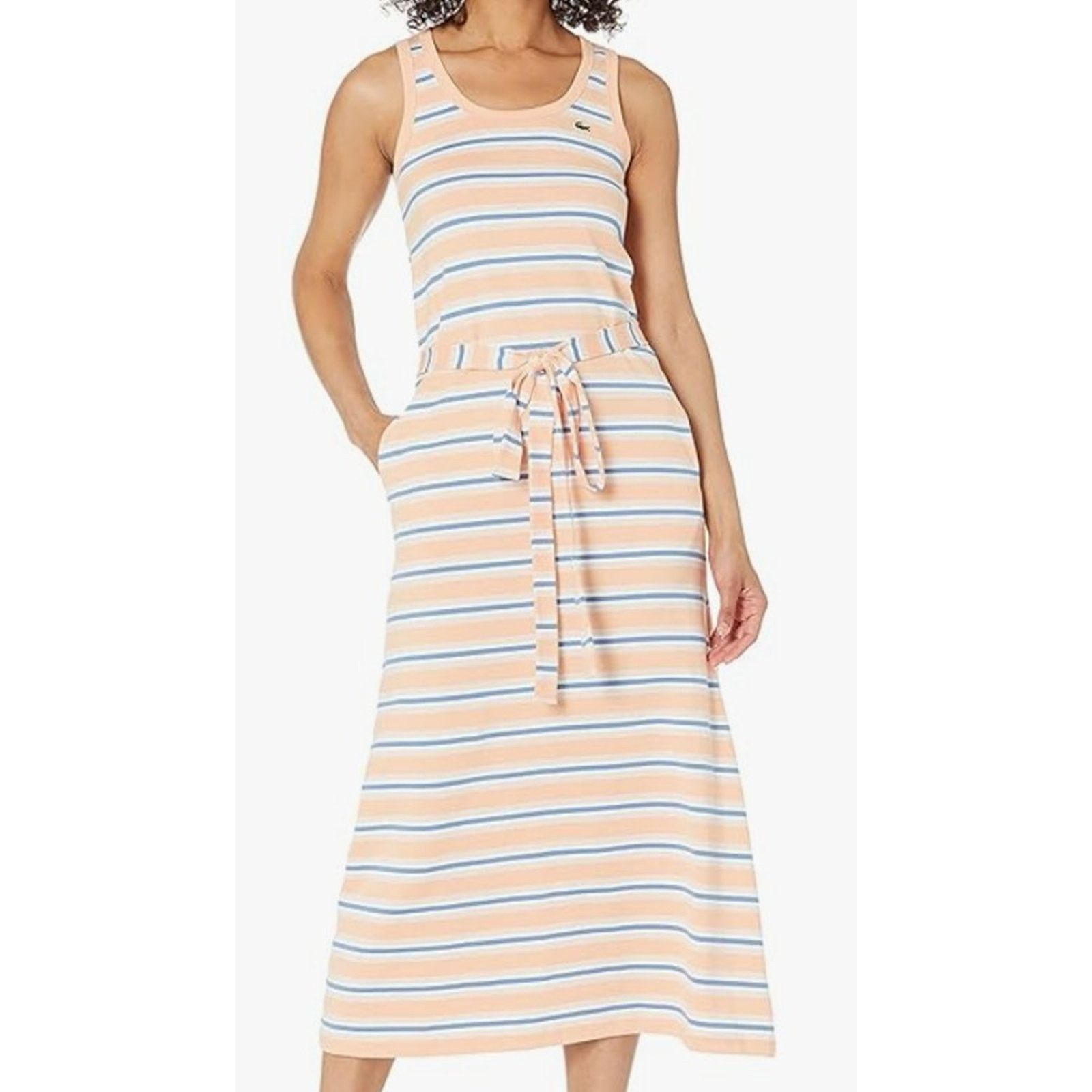Lacoste Lacoste Women's Sleeveless Striped Belt Maxi Dress Orange 6 Size M / US 6-8 / IT 42-44 - 1 Thumbnail