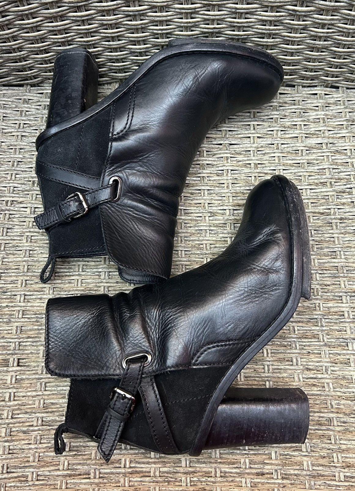 Acne Studios Vintage Acne Black Leather Suede Ankle Boots Block Heel Size US 10 / IT 40 - 3 Thumbnail