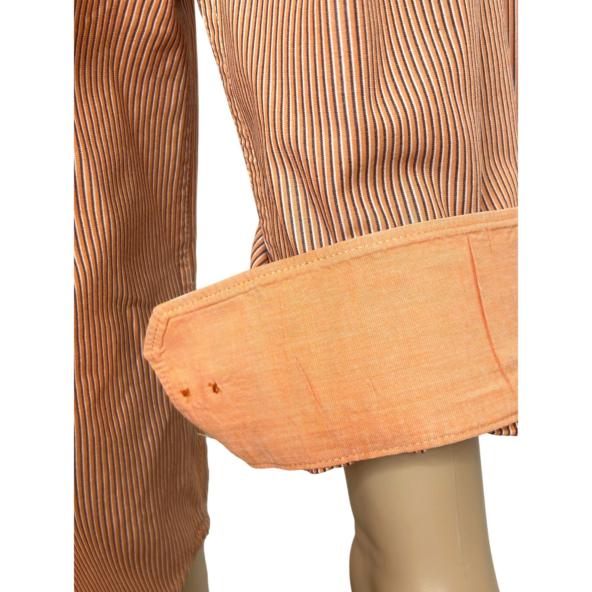 Izod IZOD Men’s Button Up Shirt Orange White Striped L Slim Contr Size US L / EU 52-54 / 3 - 6 Thumbnail