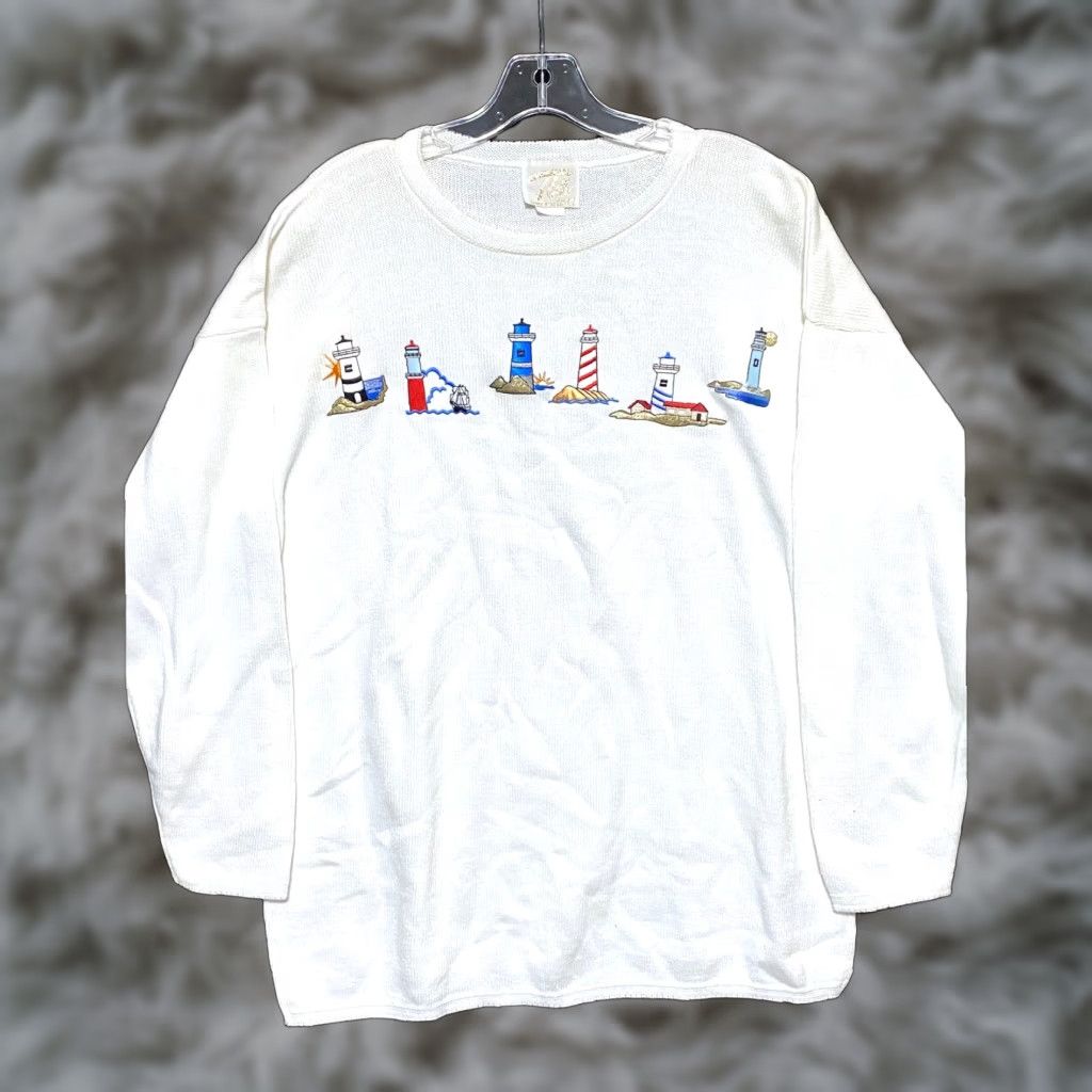 Vintage VTG Tia Lighthouse Top Blouse Women S Coastal Grandma Beach Cottagecore Embroidered USA Shirt Size S / US 4 / IT 40 - 1 Thumbnail