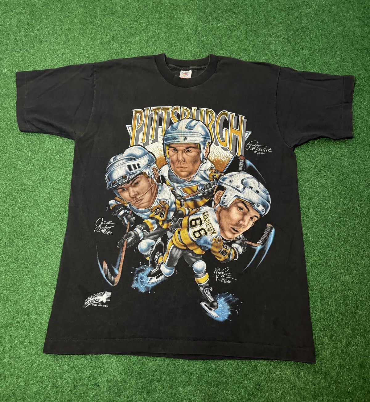 Vintage 90s Pittsburgh Penguins Lemieux Jagr Caricature T Shirt Size US L / EU 52-54 / 3 - 1 Thumbnail