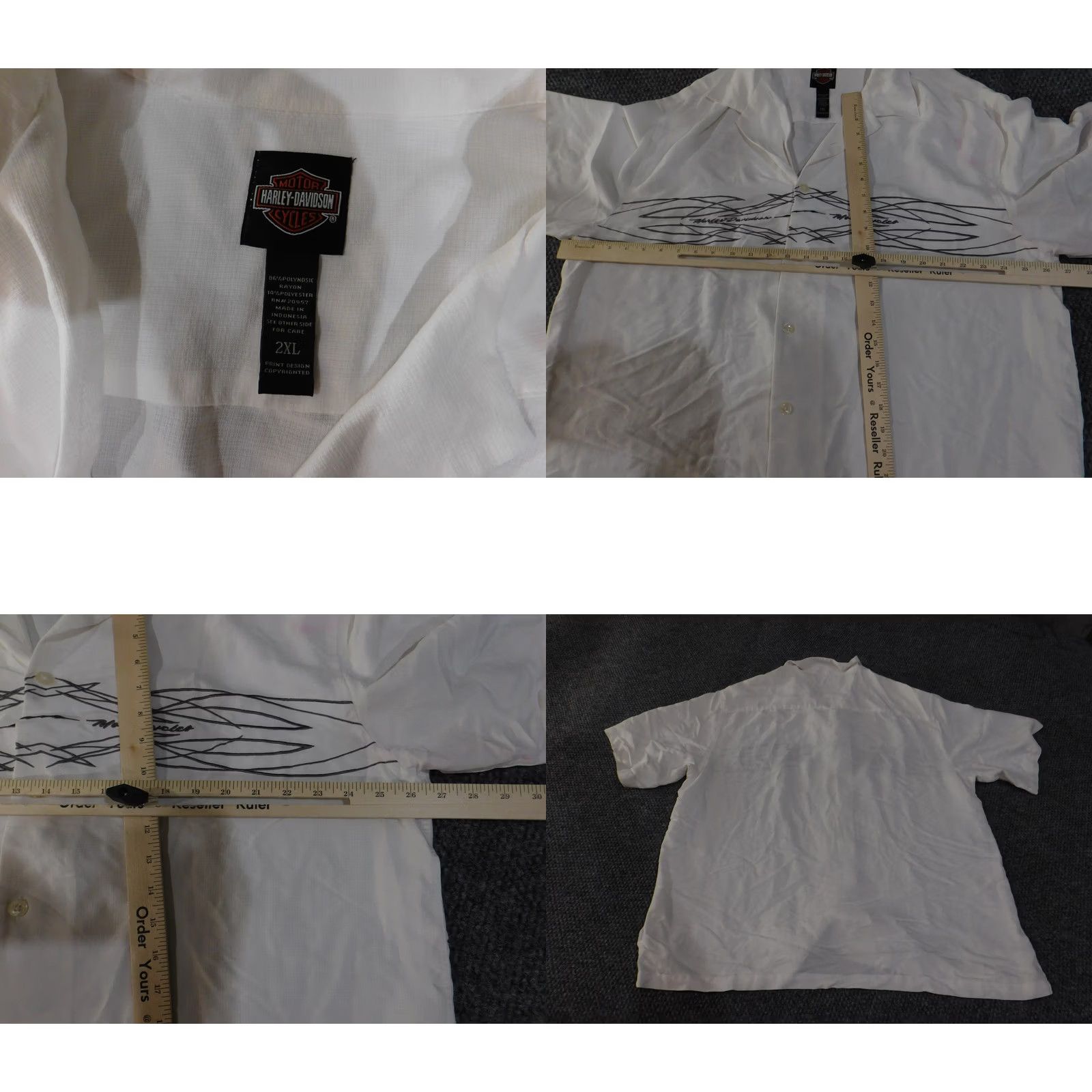 Harley Davidson Harley-Davidson Shirt Mens 2XL White Button-Up Camp Motorcycle Flame Embroidered Size US XXL / EU 58 / 5 - 8 Thumbnail