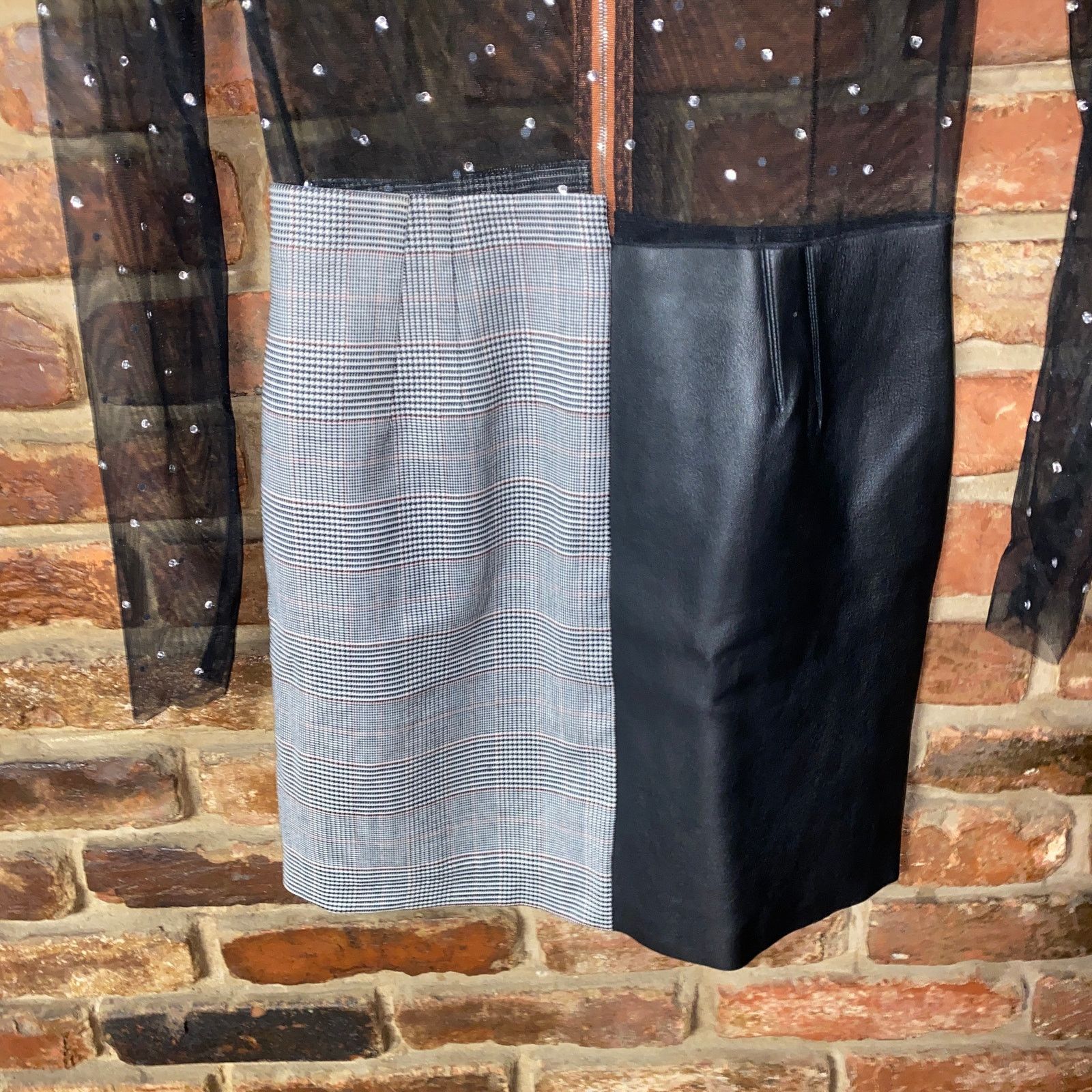 Heron Preston Heron Preston Rhinestone Mesh Leather Wool Mini Dress Small Size S / US 4 / IT 40 - 4 Thumbnail