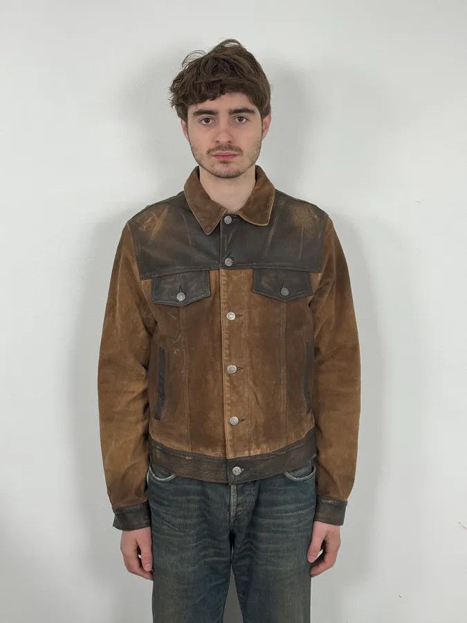 Armani 2000s Armani Brown Suede Leather Two Tone Trucker Jacket Size US M / EU 48-50 / 2 - 2 Thumbnail