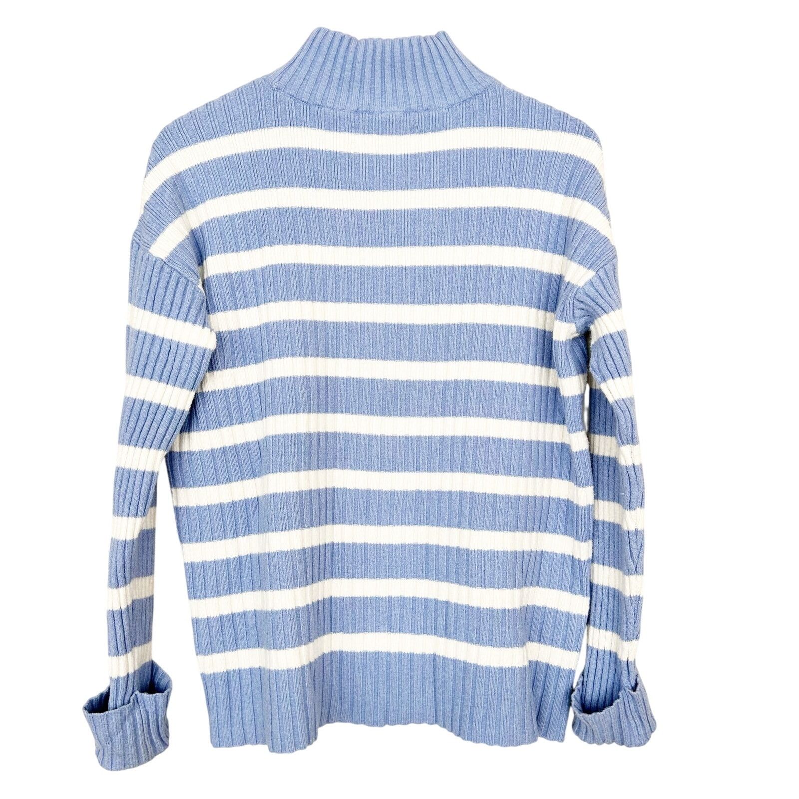Loft Loft Blue White Striped Ribbed Turtleneck Sweater Sz S Size S / US 4 / IT 40 - 5 Thumbnail