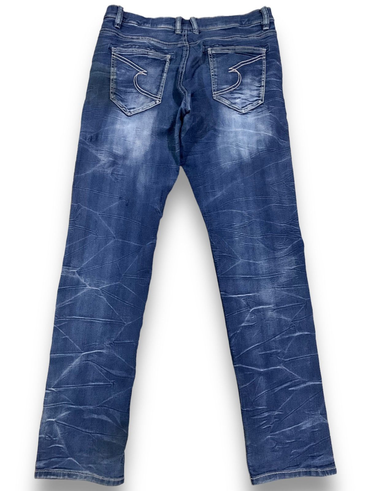 semanticdesign Semantic Design Blue Washed Stretch Slim Taper Punk Jeans Size US 33 - 2 Thumbnail