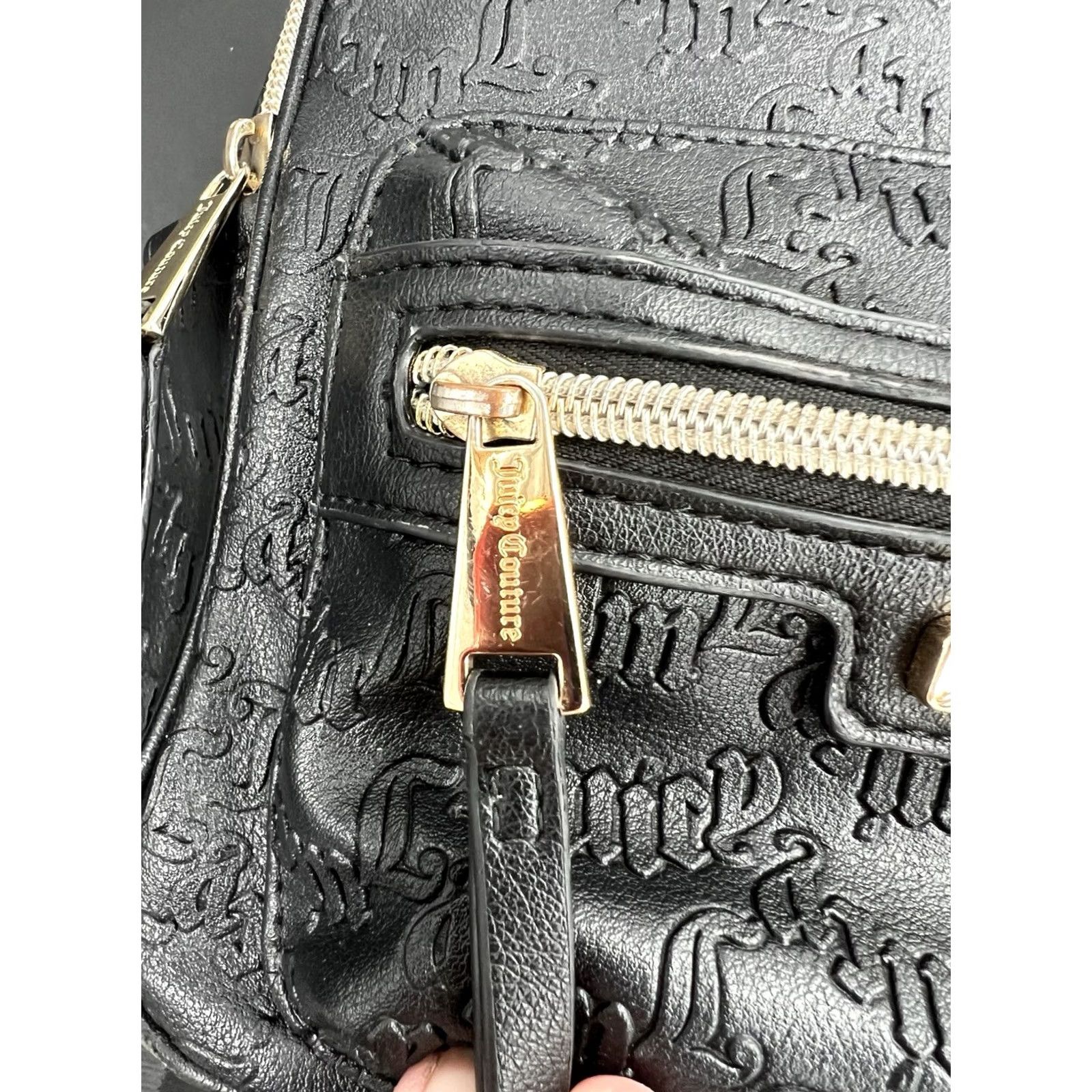 Juicy Couture Juicy Couture Black Leather Backpack Purse Logo Pattern Medium Casual Travel Zip Closure Womens Size ONE SIZE - 5 Thumbnail