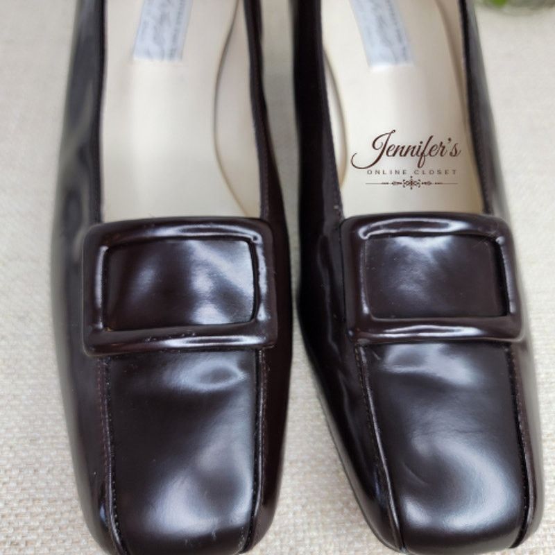 Lord & Taylor Lord & Taylor Brown Patent Leather Buckle Block Heel Pumps Size US 9.5 / IT 39.5 - 8 Thumbnail