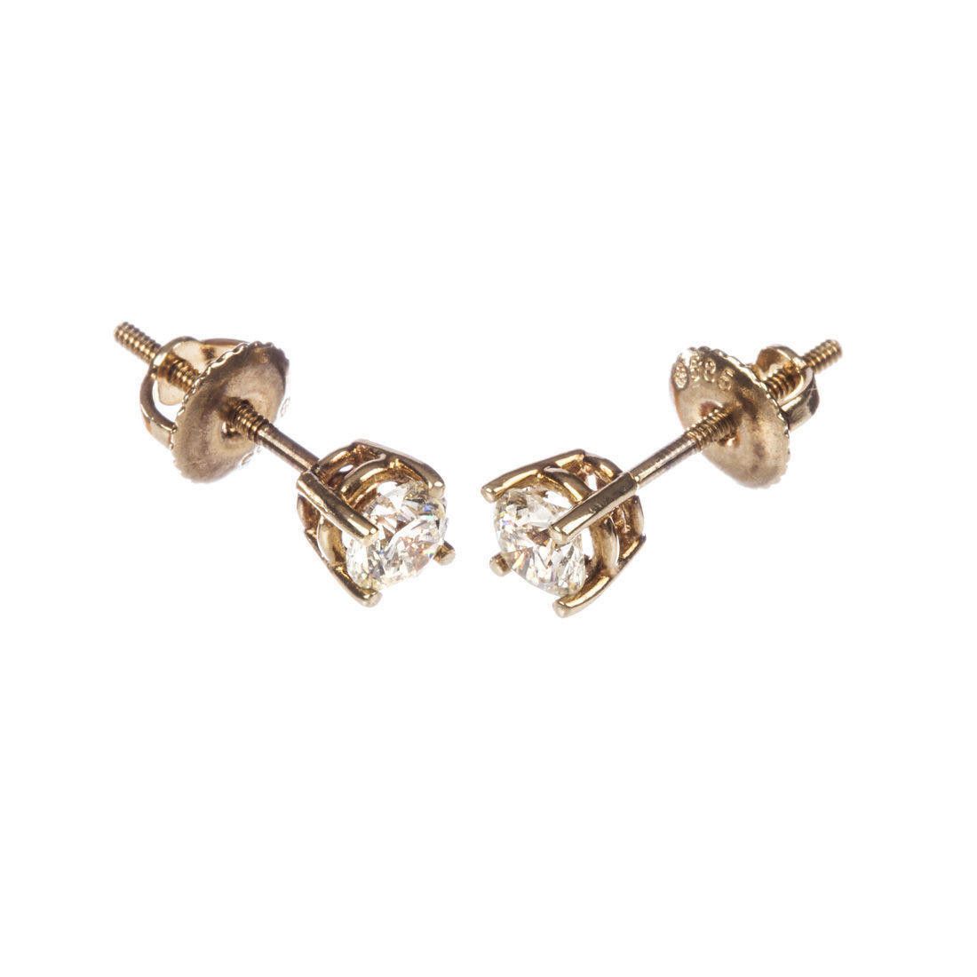 Designer 14 kt Yellow Gold and Round Diamond Stud Earrings Size ONE SIZE - 2 Thumbnail