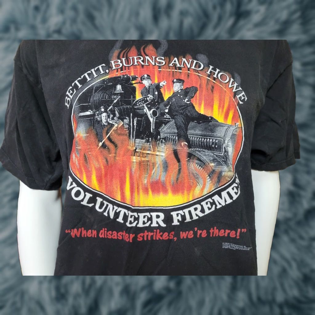 Gildan VINTAGE The Three Stooges T Shirt VTG Bettit Burns & Howe Volunteer Firemen XL Black Gildan 100% Cotton Men's Graphic Tee 2001 TV Funny Size US XL / EU 56 / 4 - 1 Thumbnail