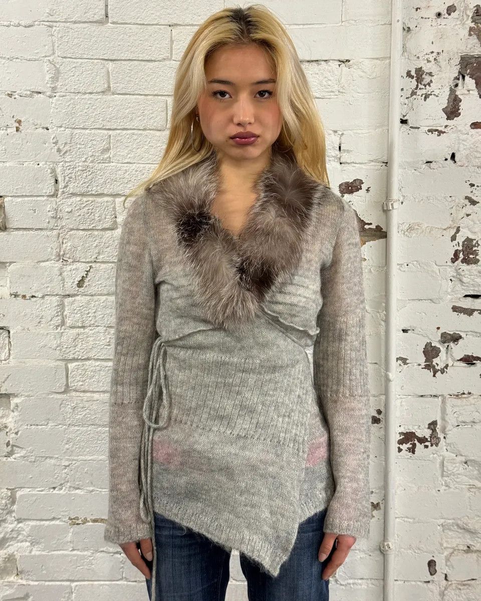 Daniele Alessandrini Daniele Alessandrini Fur Collar Mohair Cardigan Size M / US 6-8 / IT 42-44 - 1 Thumbnail