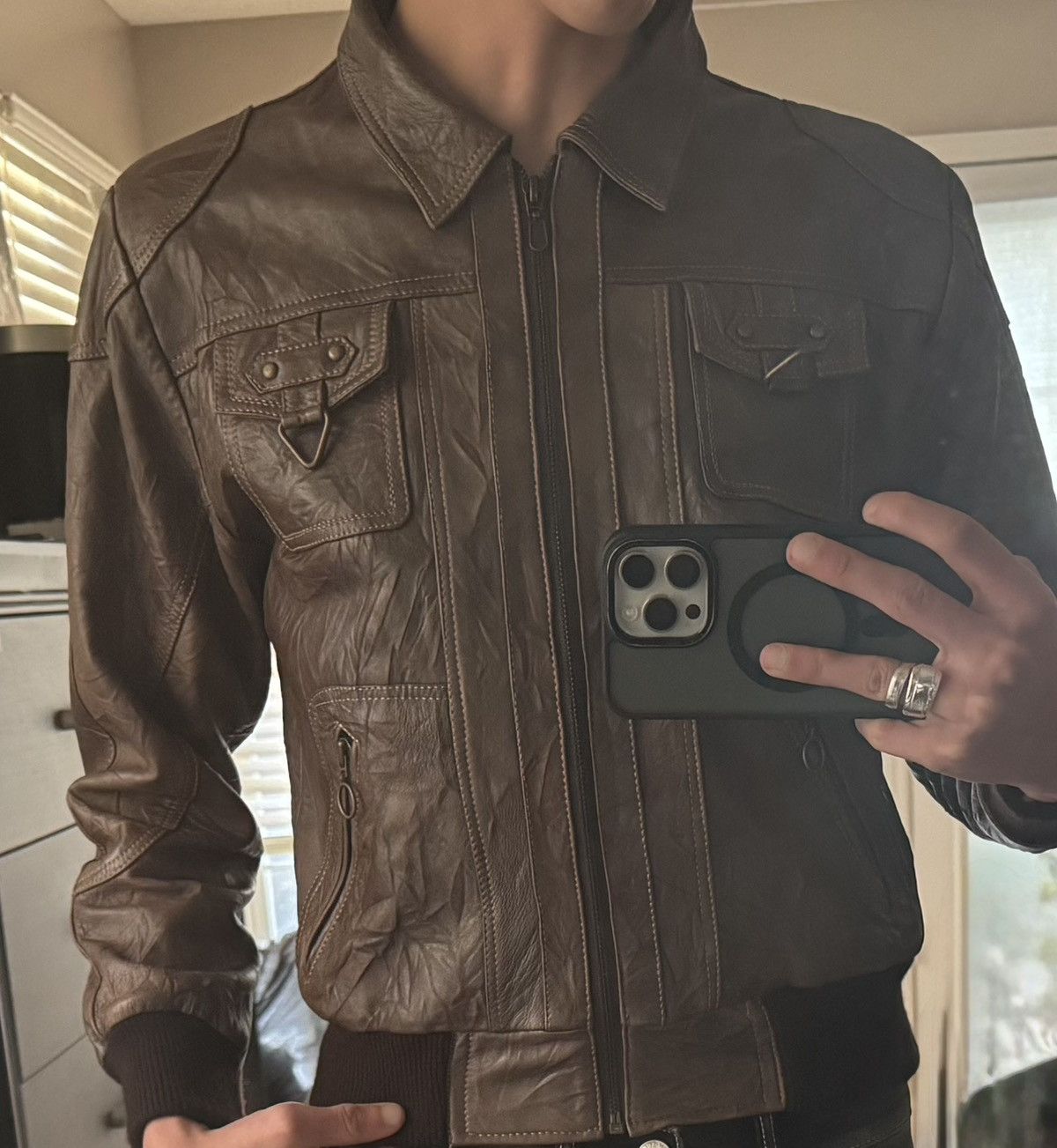 Vintage Brown Bomber Jacket Size XS / US 0-2 / IT 36-38 - 3 Thumbnail