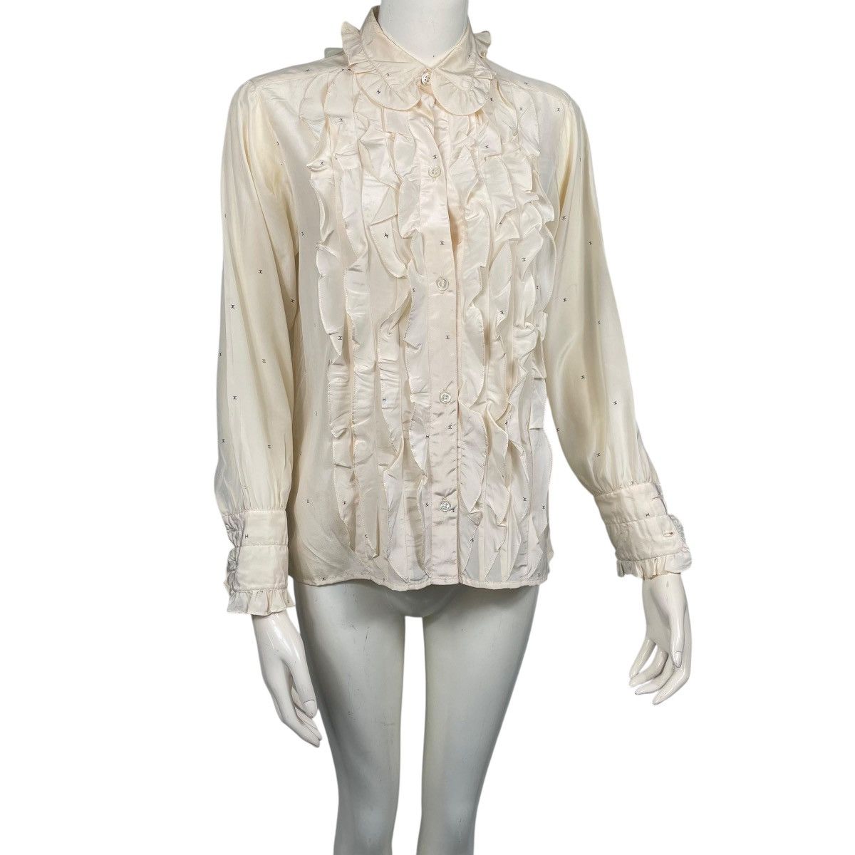 Chanel Vintage 80s Chanel Ruffle Silk Blouse Size XS / US 0-2 / IT 36-38 - 3 Thumbnail