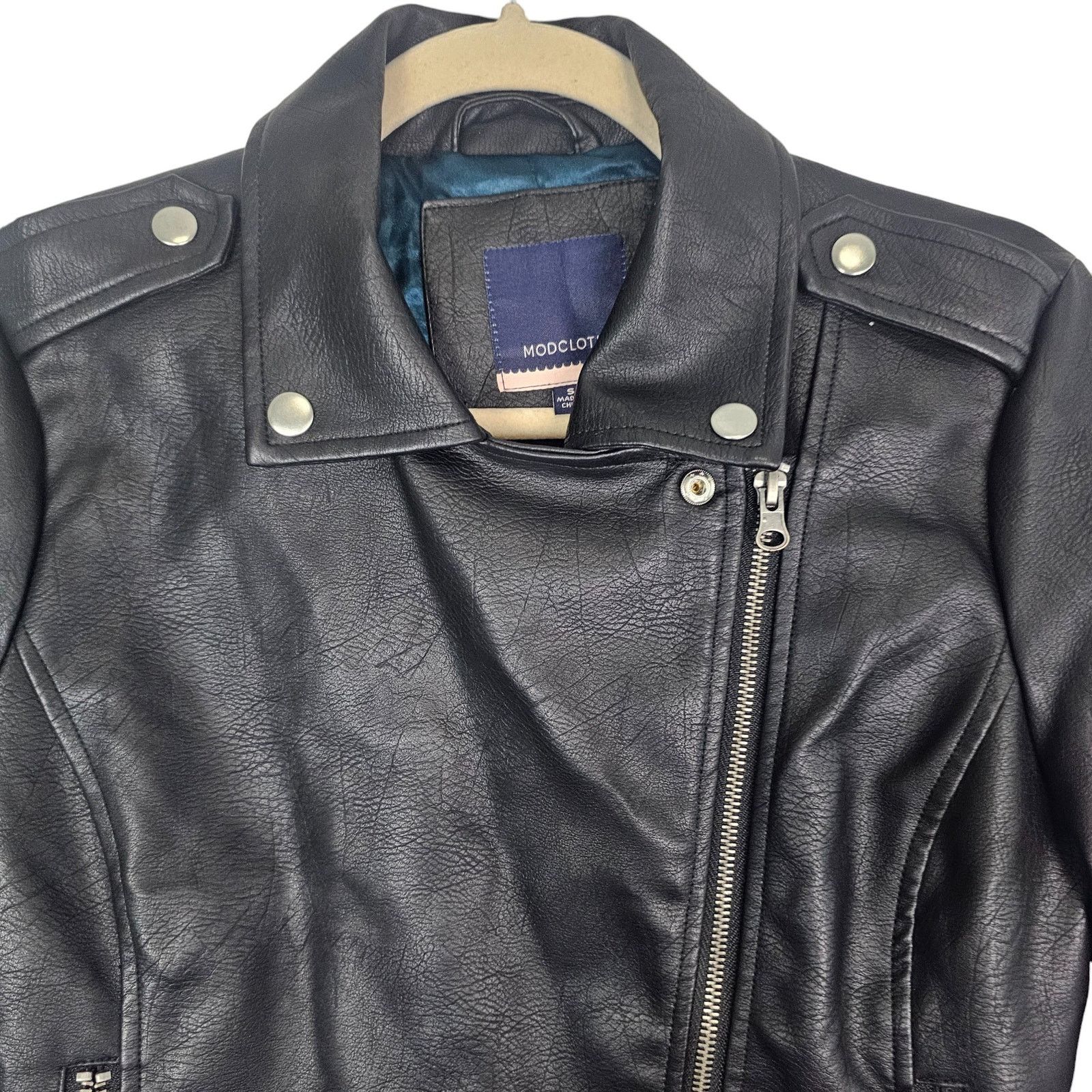 Modernica ModCloth Womens Faux Leather Biker Jacket S Moto Rockability Size S / US 4 / IT 40 - 2 Thumbnail