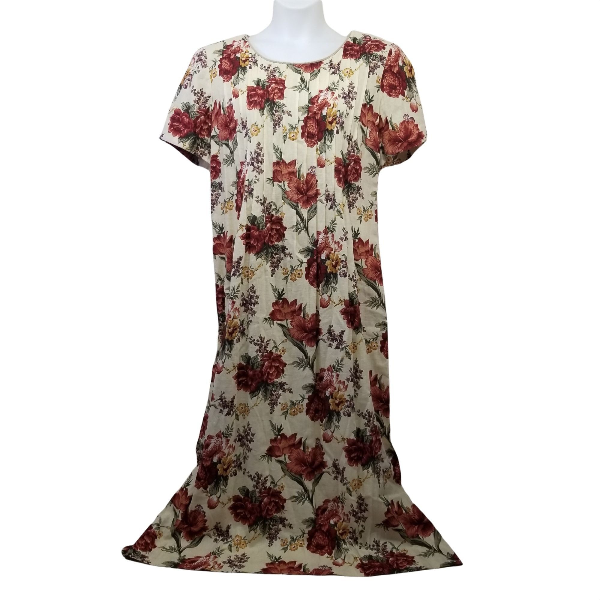 Jessica Howard 16 Yellow Red Floral Linen House Dress Modest
