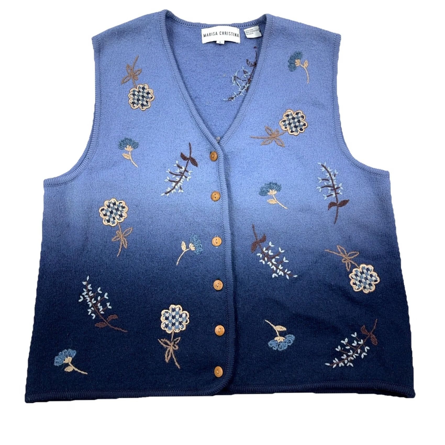 Vintage VINTAGE Marisa Christina Vest Women L Blue Wool Knit Plaid 90s Buttons Pockets Size L / US 10 / IT 46 - 2 Thumbnail