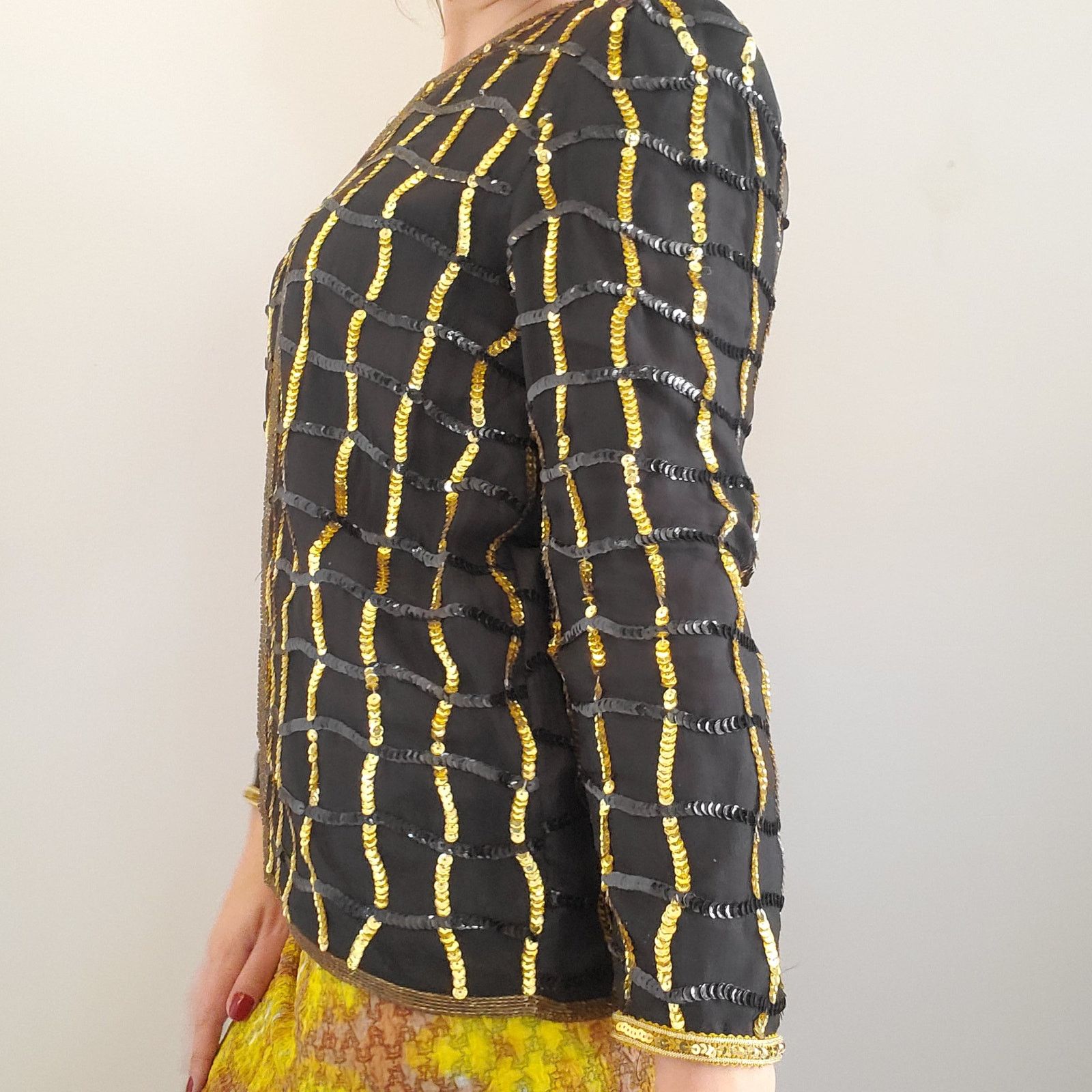 Other Vintage Sheer Silk Sequin Jacket Gold and Black S Size S / US 4 / IT 40 - 5 Thumbnail