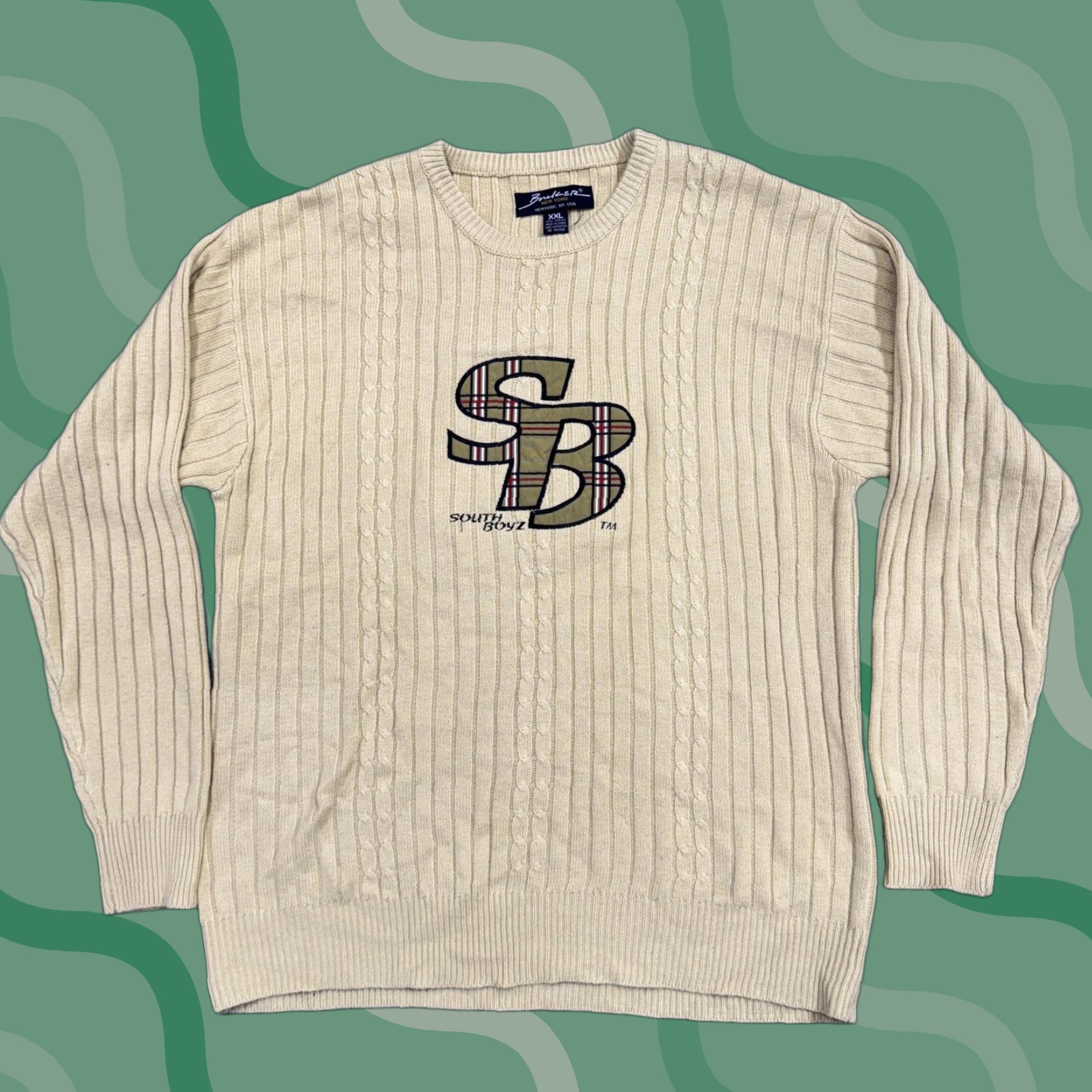Southpole VINTAGE Bunker New York Sweater Mens 2XL Beige Cable-Knit Graphic Print Pullover Knit Crew Neck Fashion South Boyz SB Hip Hop Y2K South Pole Style Size US XXL / EU 58 / 5 - 1 Thumbnail