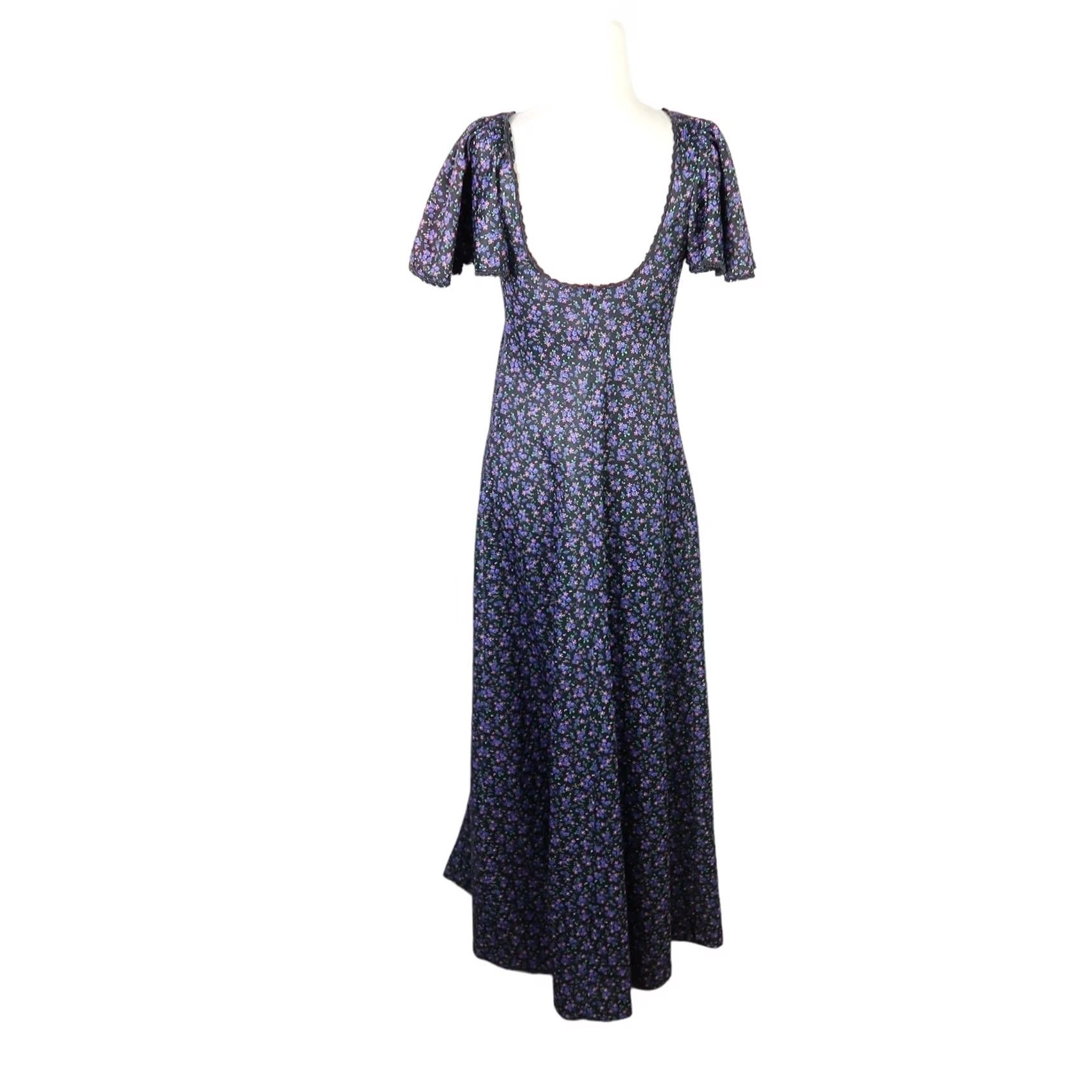 Vintage VINTAGE 70s black purple calico floral maxi Dress S Size M / US 6-8 / IT 42-44 - 4 Thumbnail