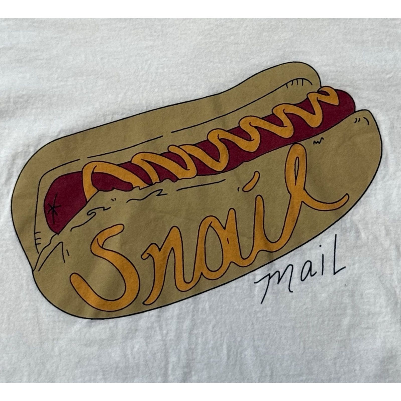 Fruit Of The Loom Fruit of the Loom Snail Mail Hot Dog Lush 2019 Tour Shirt XL White Cotton T-Shirt Unisex Adults Graphic Print Band Rock Emo 2010-2019 Vintage N/A Size US XL / EU 56 / 4 - 3 Thumbnail