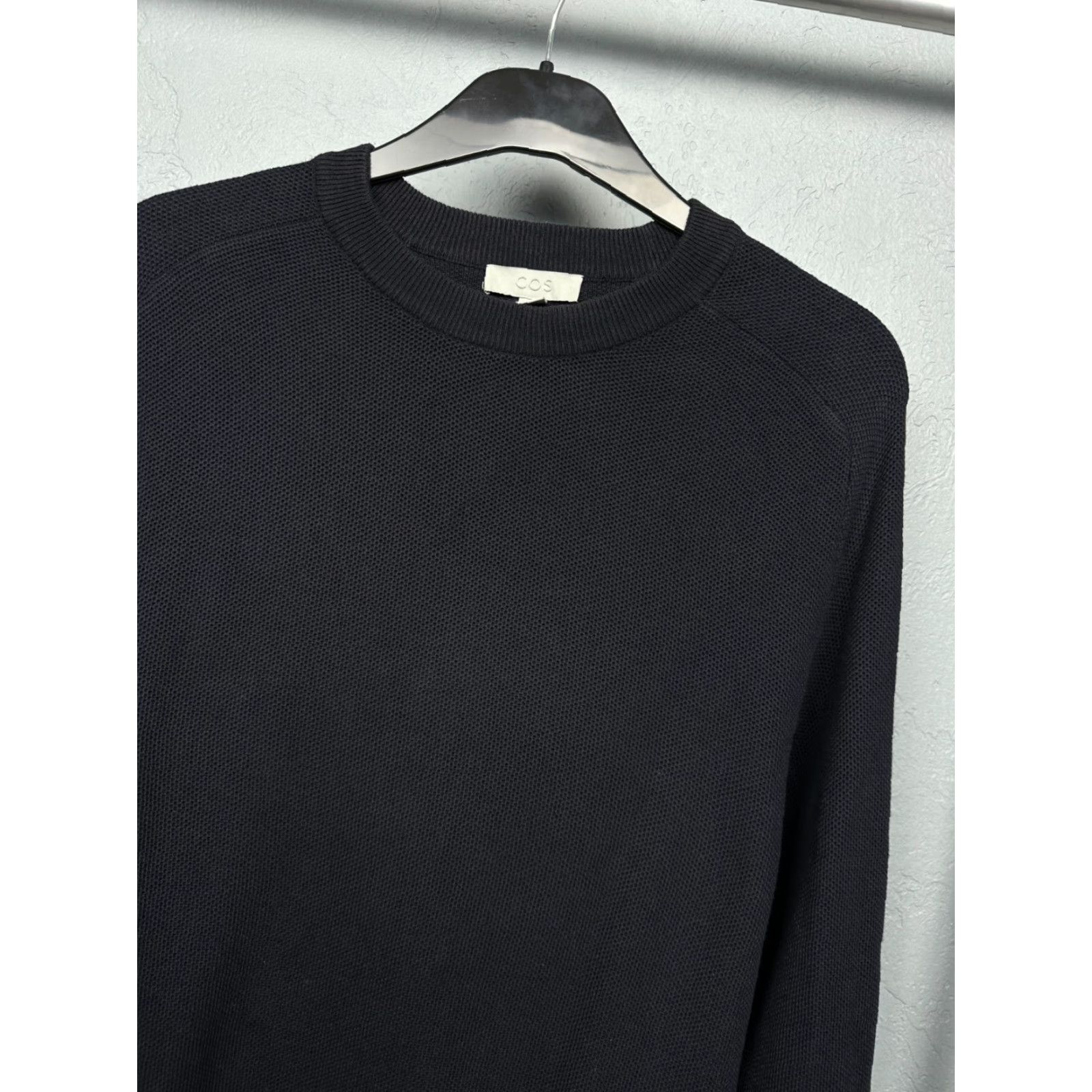 Cos COS Mens Crew Neck Sweater M - Blue Cotton, Long Sleeve, Solid Pullover, Regular, Knit Shirt Mens Size US M / EU 48-50 / 2 - 2 Thumbnail