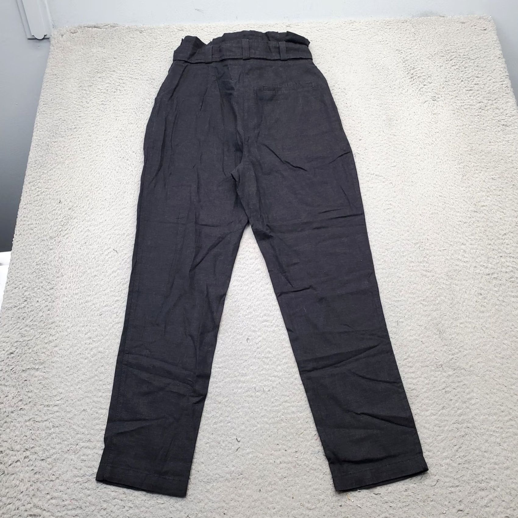Asos ASOS Paperbag Pants Women's Size 0 Black Linen Drawstring Waist Straight Leg Pants Size 25" / US 0 / IT 36 - 2 Thumbnail
