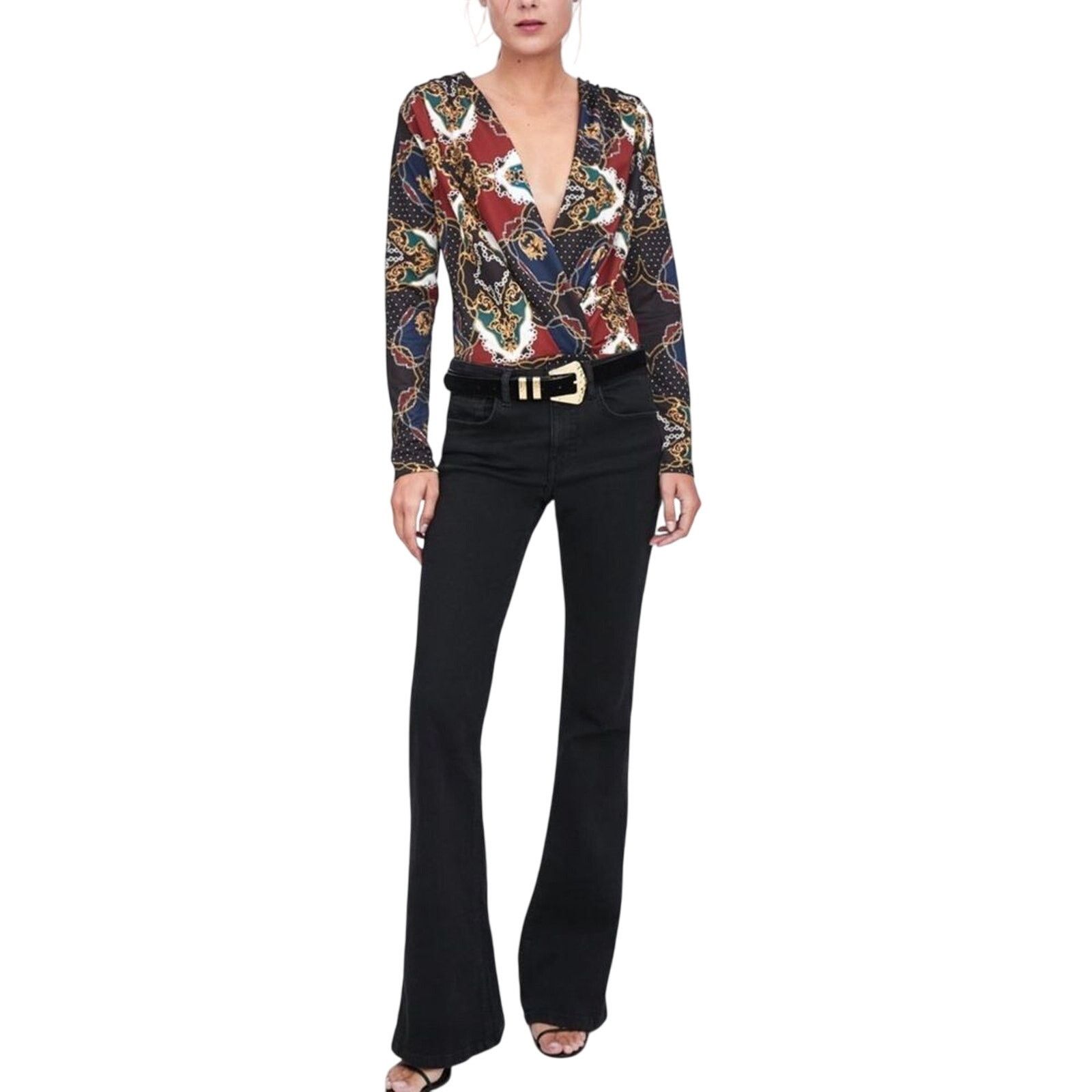 Zara Zara Nautical Wrap Bodysuit Top Blue Burgundy Chains MEDIUM Size M / US 6-8 / IT 42-44 - 3 Thumbnail